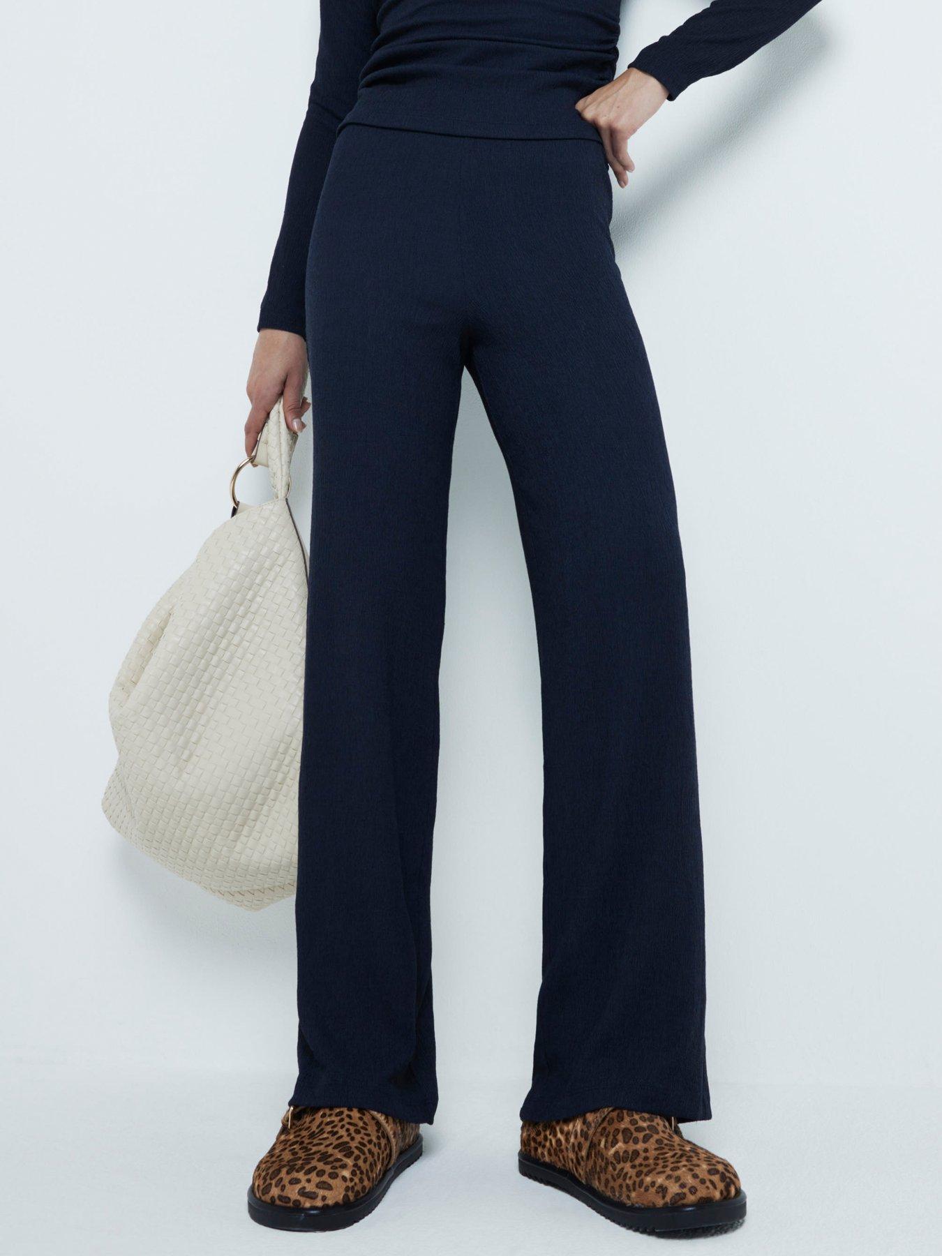 undefined Textured Wide Leg Trouser - Navy