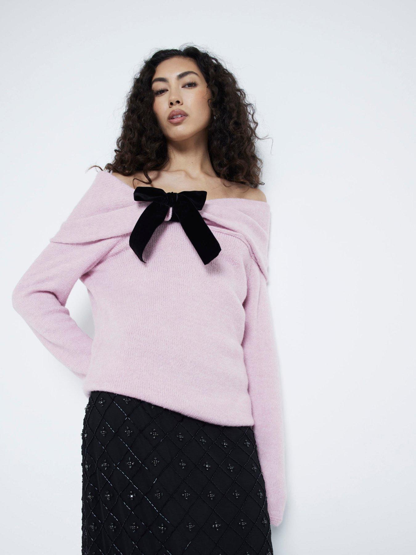 River Island Bardot Bow Jumper Light Pink Very