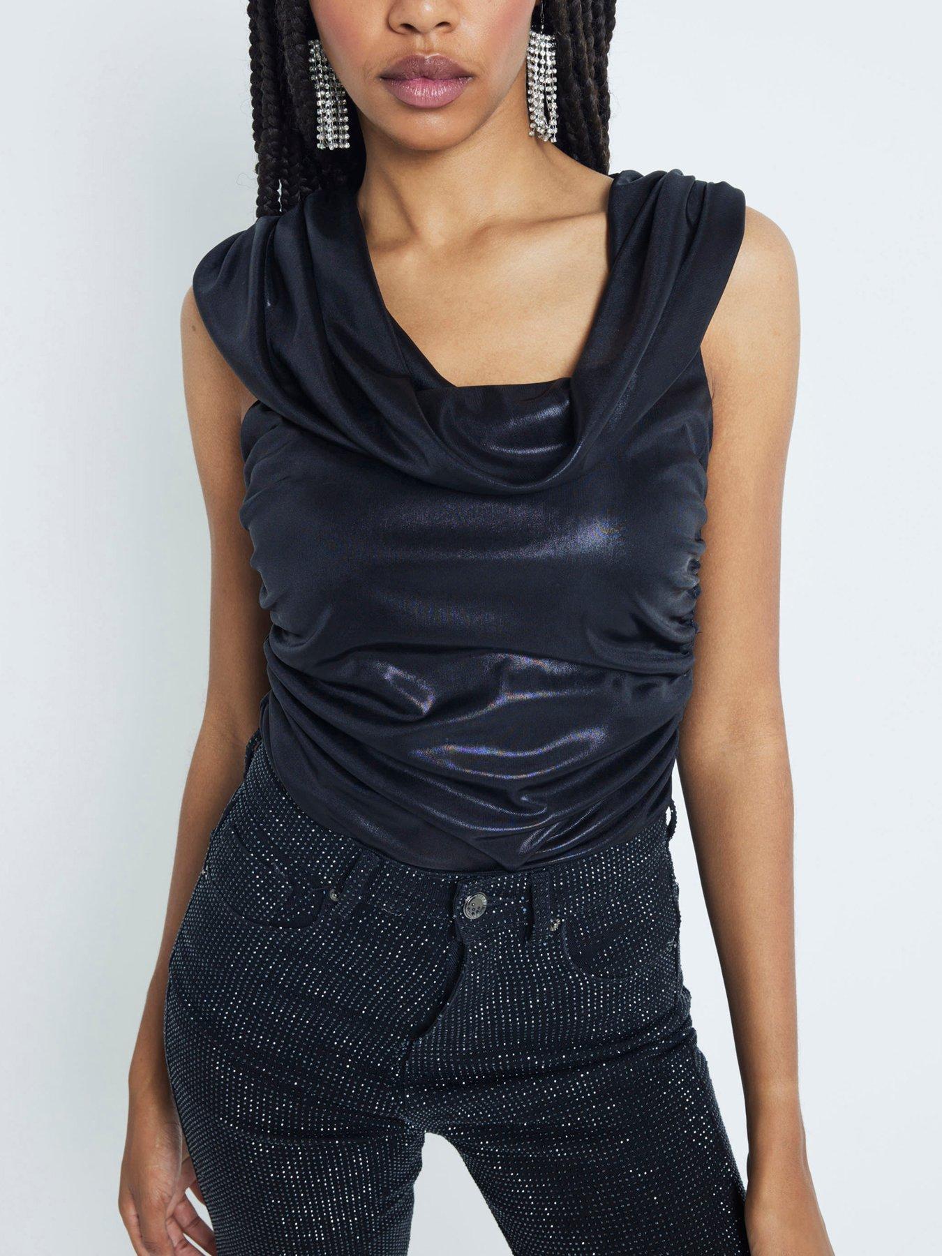 Cowl waterval top- donkerrood- viscose