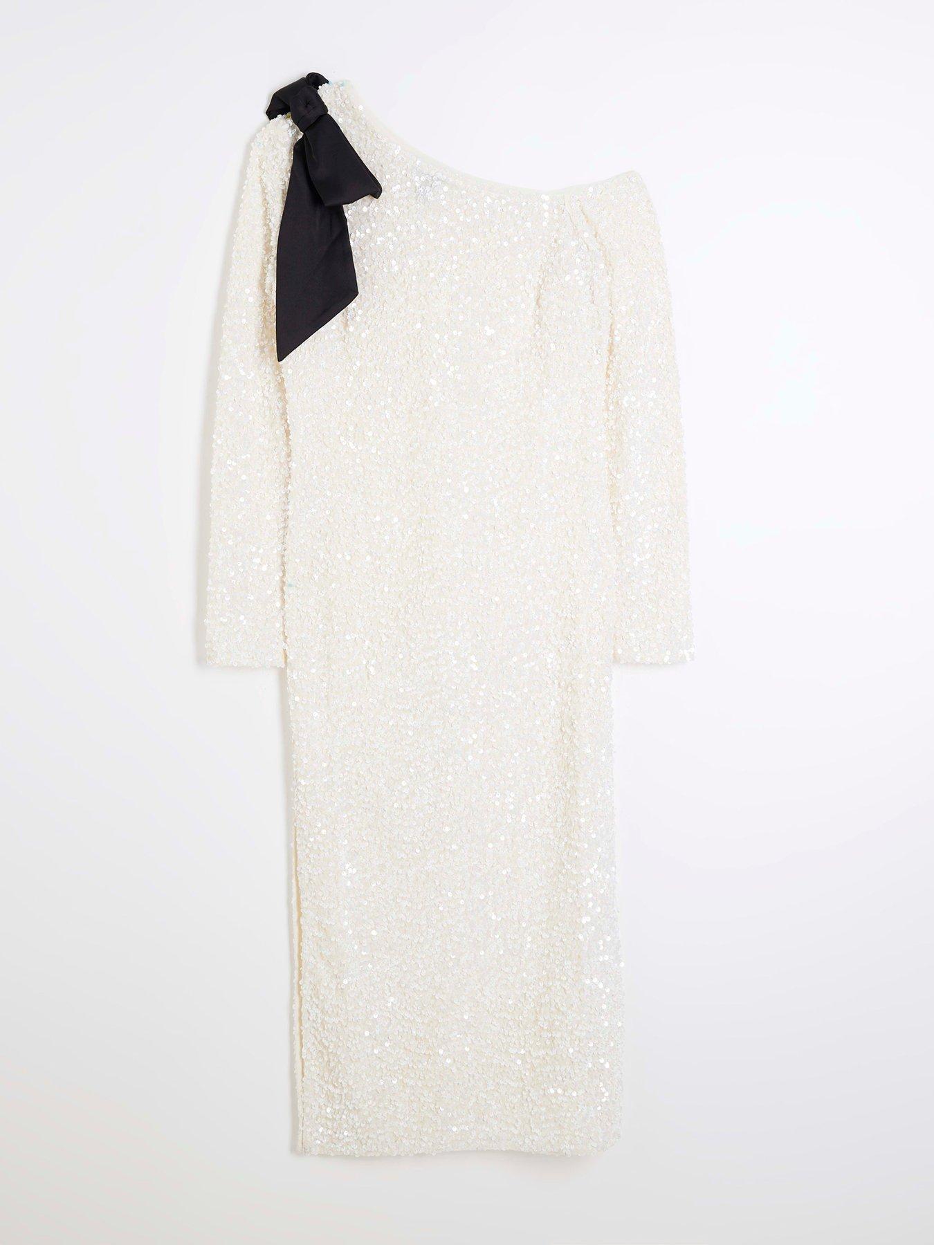 River Island Off Shoulder Sequin Midi Cream Very