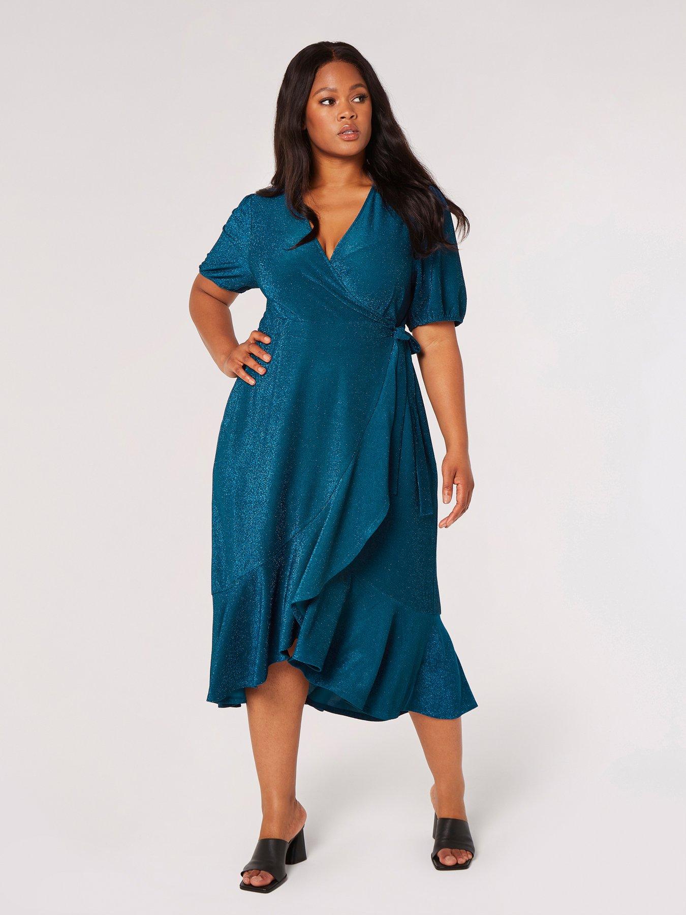 Image 1 of 4 of Apricot Sparkle Ruffle Wrap Dress