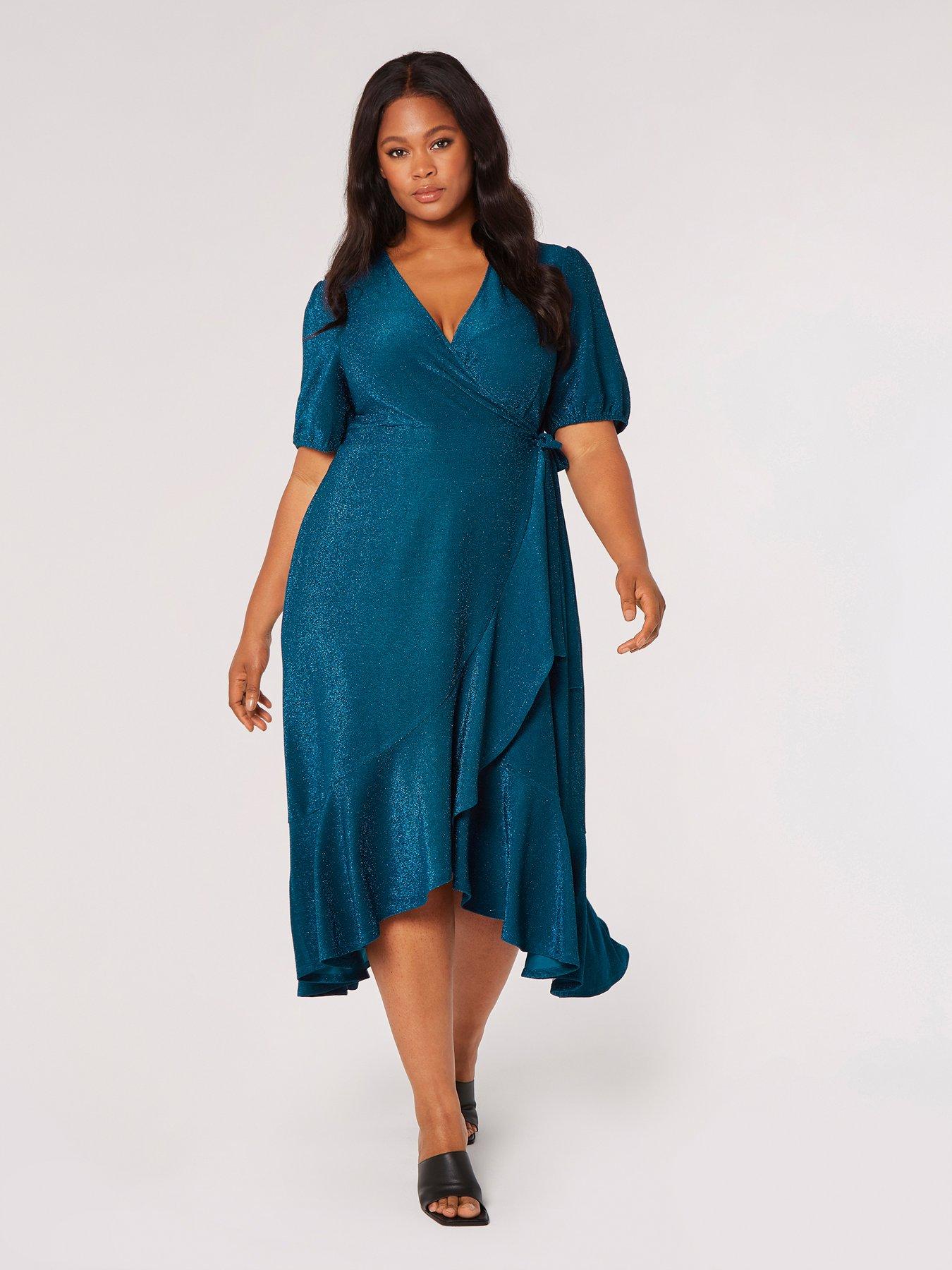 Image 3 of 4 of Apricot Sparkle Ruffle Wrap Dress