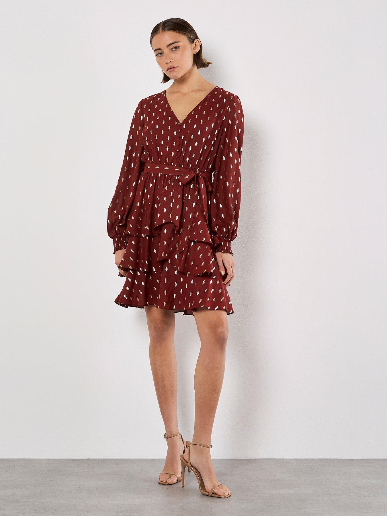 Image 1 of 4 of Apricot Foil Spot Layered L/s Dress