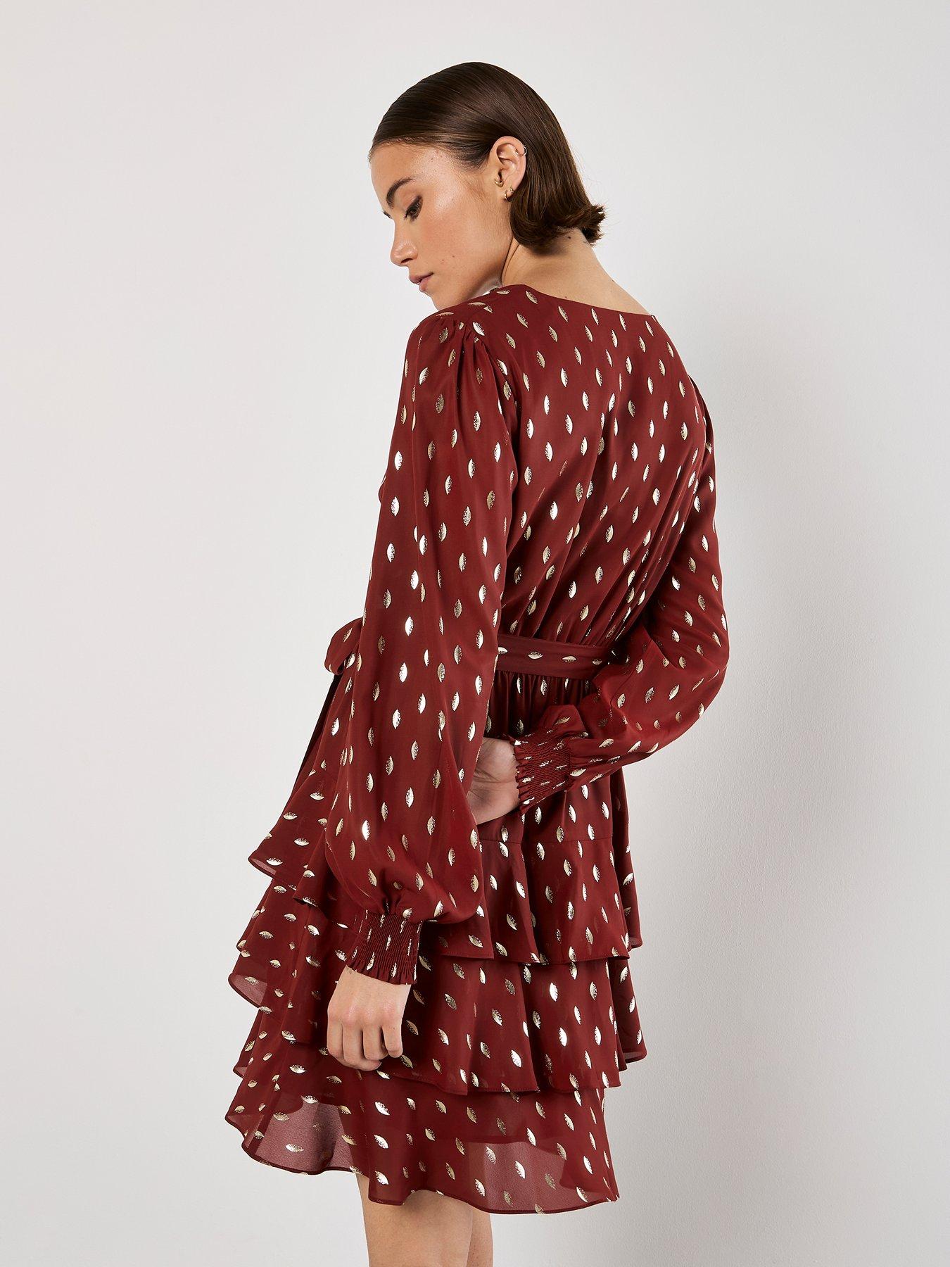 Image 2 of 4 of Apricot Foil Spot Layered L/s Dress