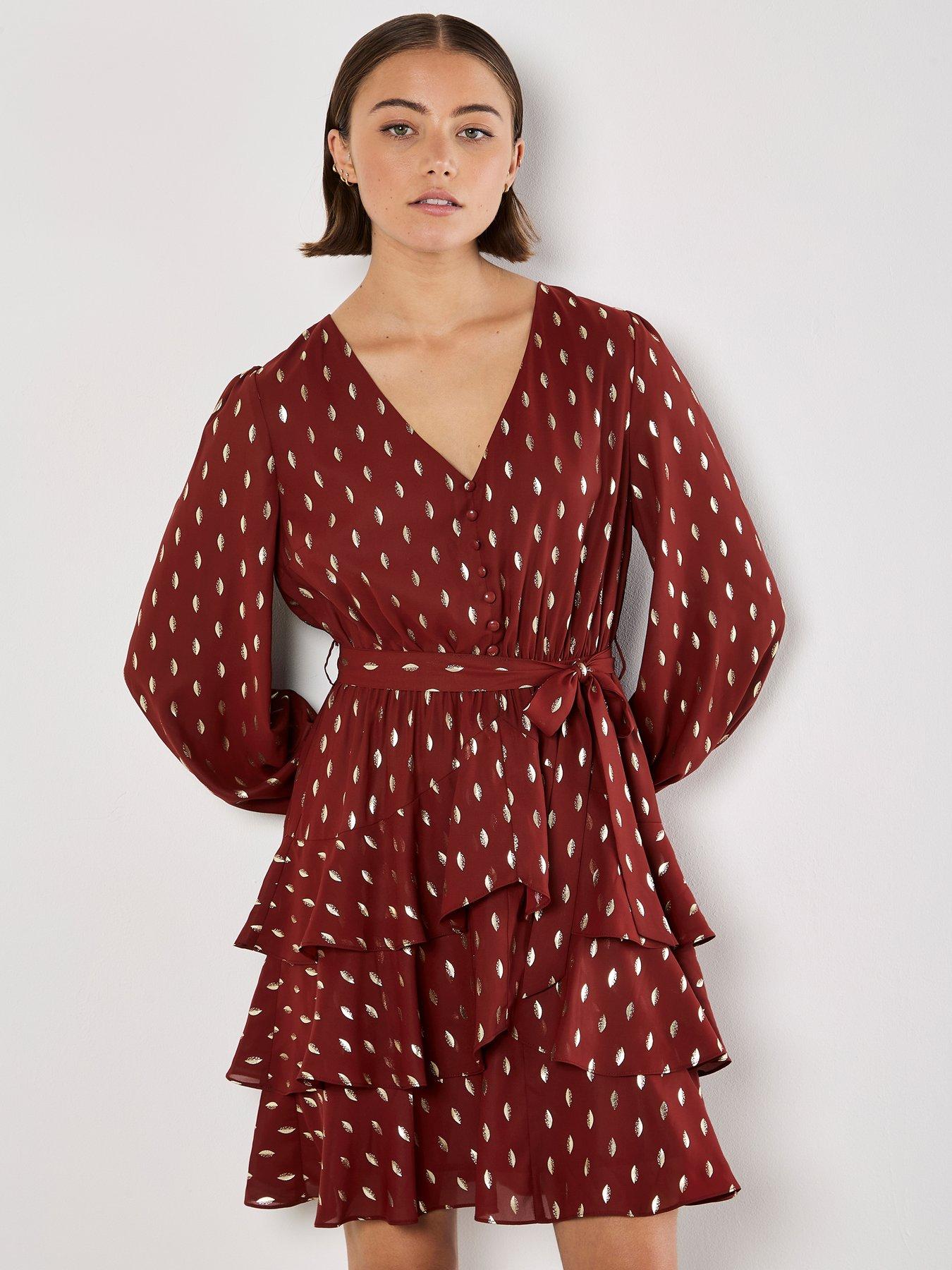 Image 3 of 4 of Apricot Foil Spot Layered L/s Dress