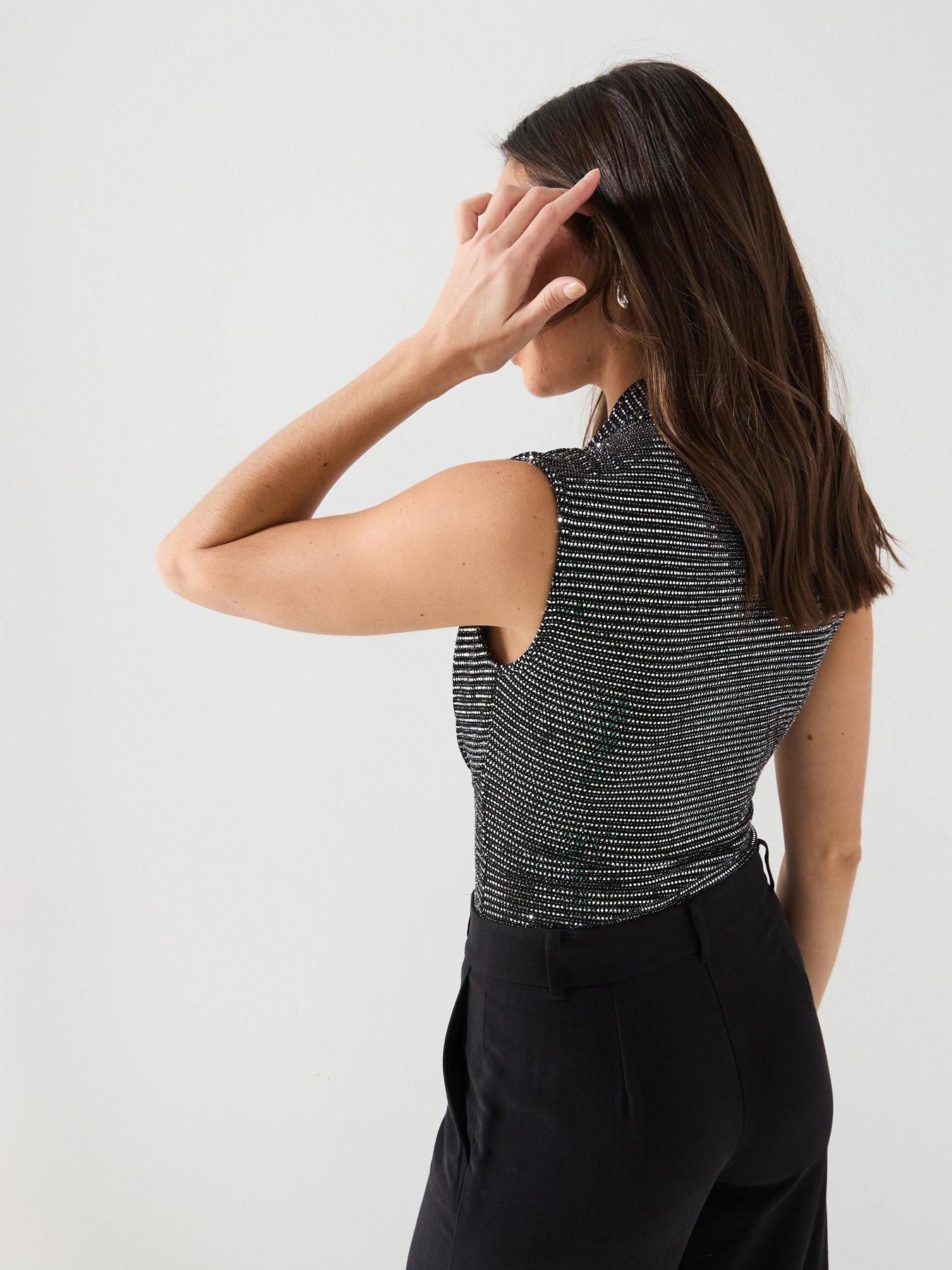 Body Noir River Island - Taille 8, Manches Longues En Viscose, Neuf Avec étiquettes