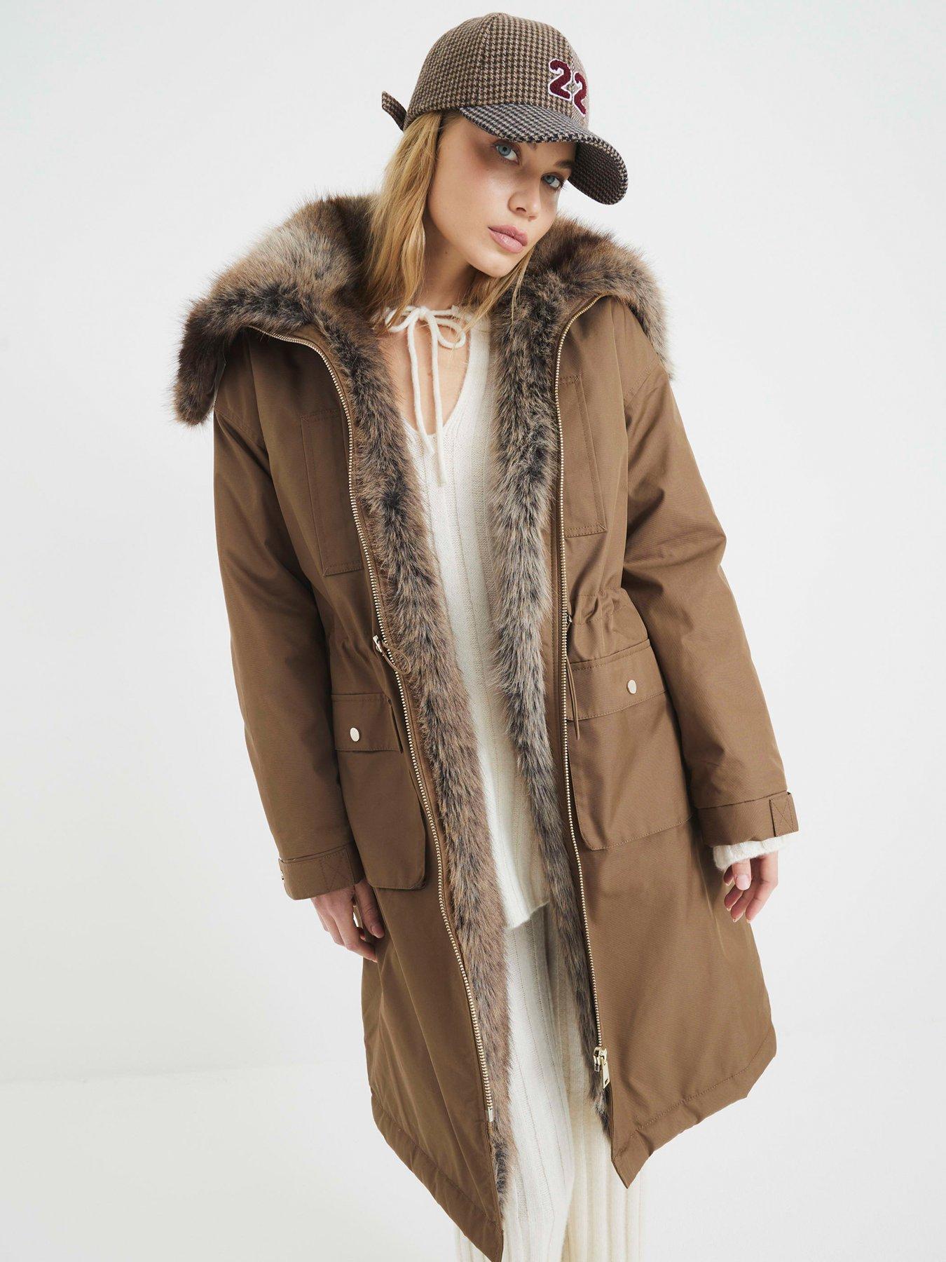 undefined Faux Fur Lined Parka - Dark Khaki