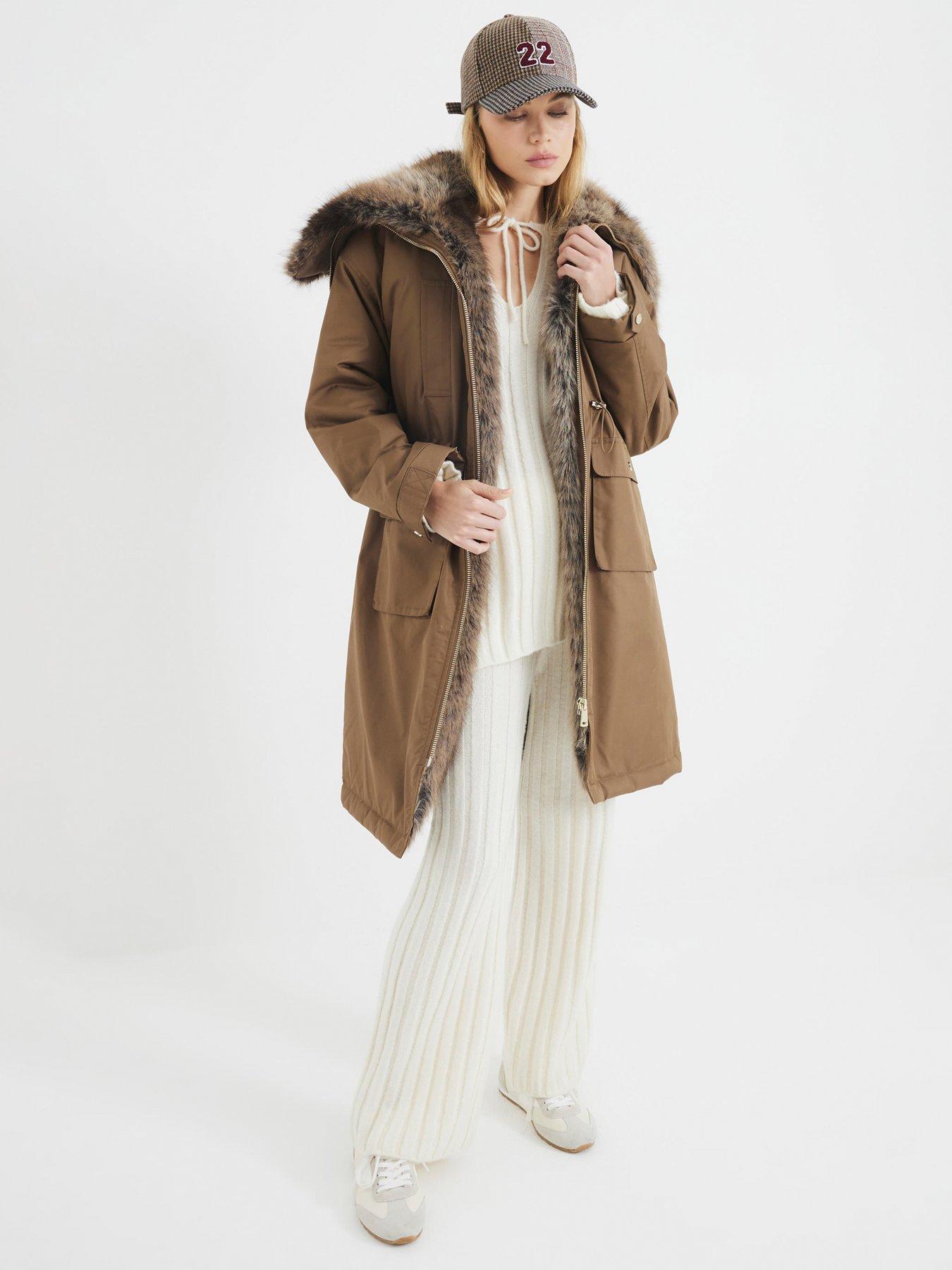 Image 3 of 4 of River Island Faux Fur Lined Parka - Dark Khaki