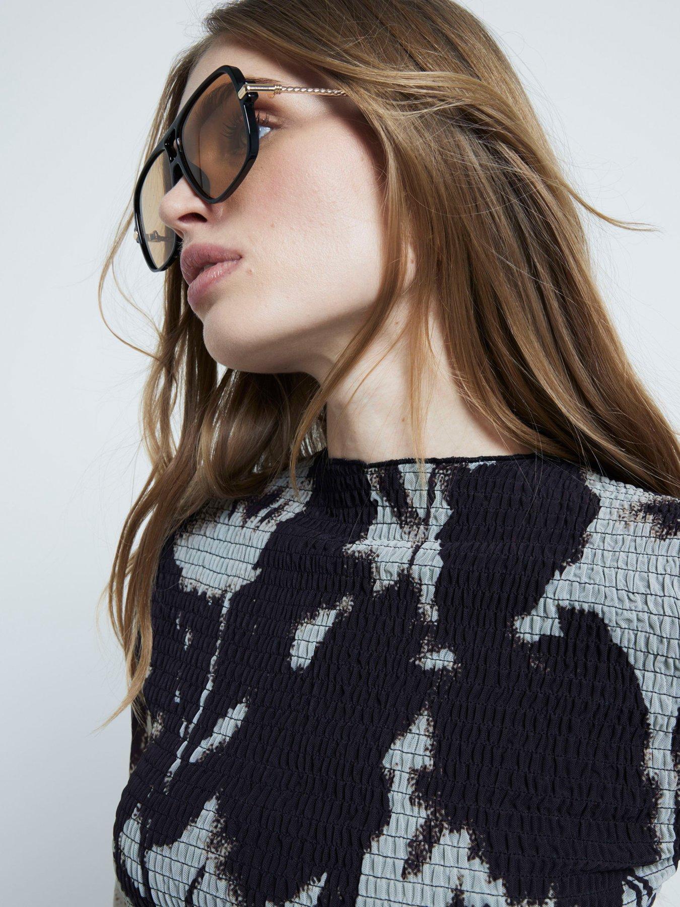 Image 4 of 6 of River Island Printed Mesh Shirred Top - Black