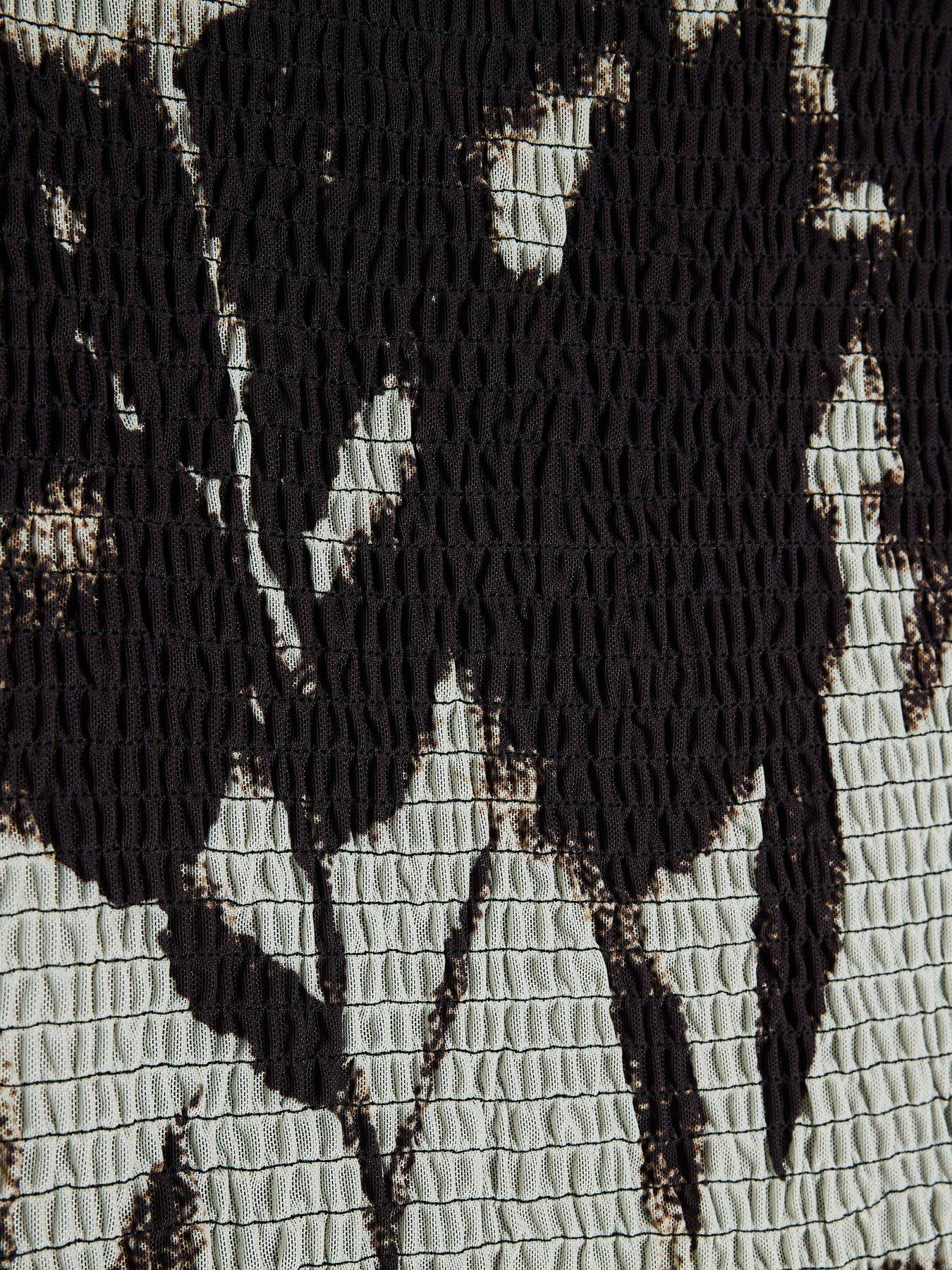 Image 5 of 6 of River Island Printed Mesh Shirred Top - Black