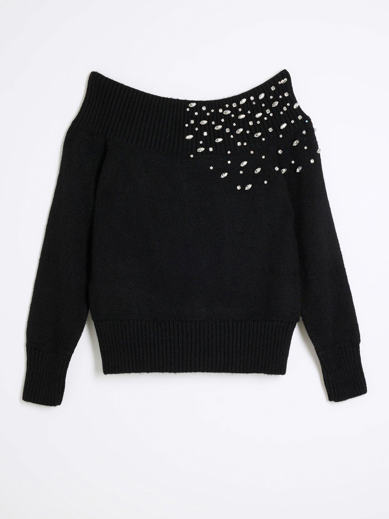 Haut Bardot River Island Noir, Taille 6, Neuf Avec étiquettes - Manches 3/4