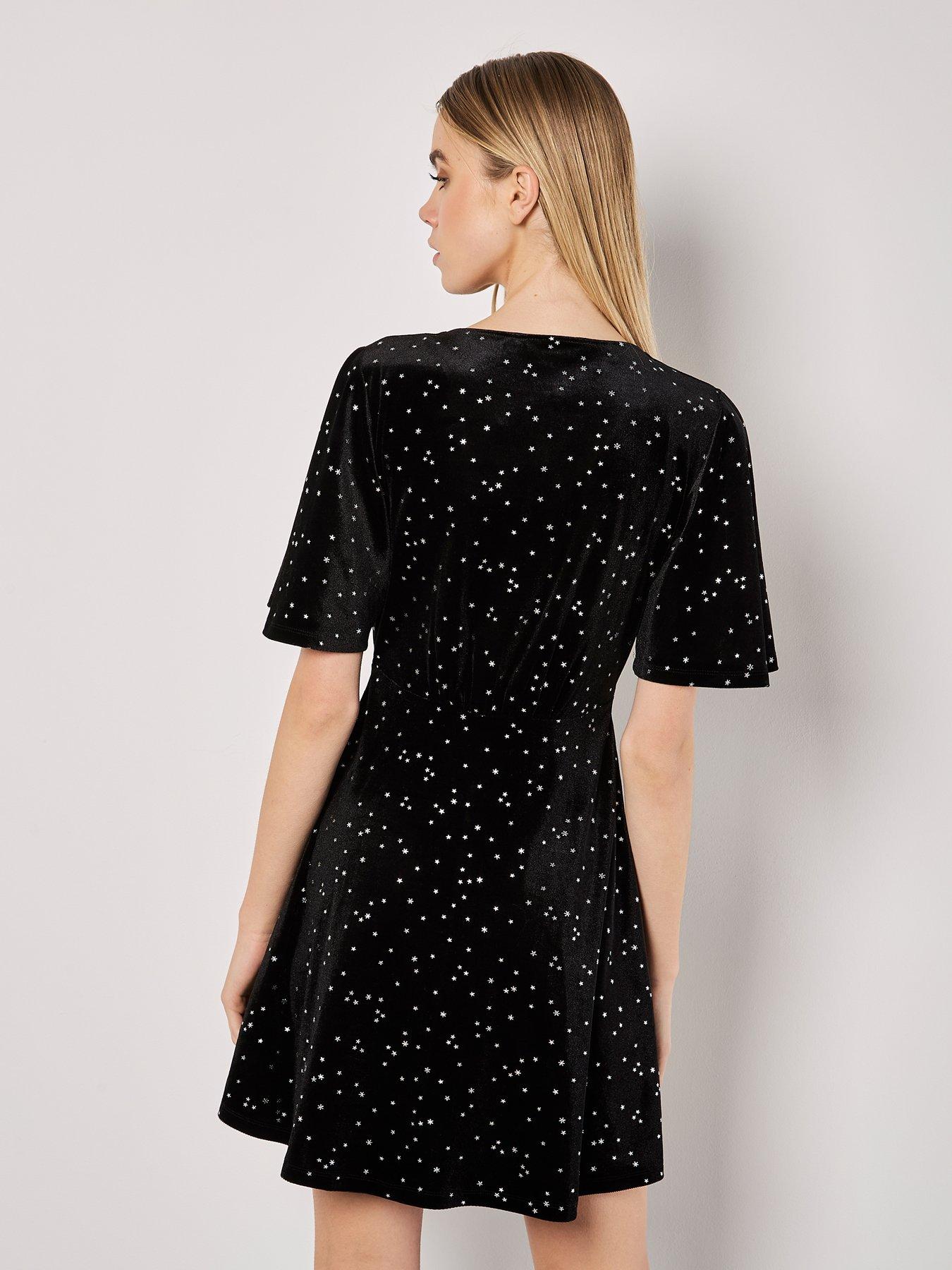 Apricot Button Thru Star Velvet Dress Very