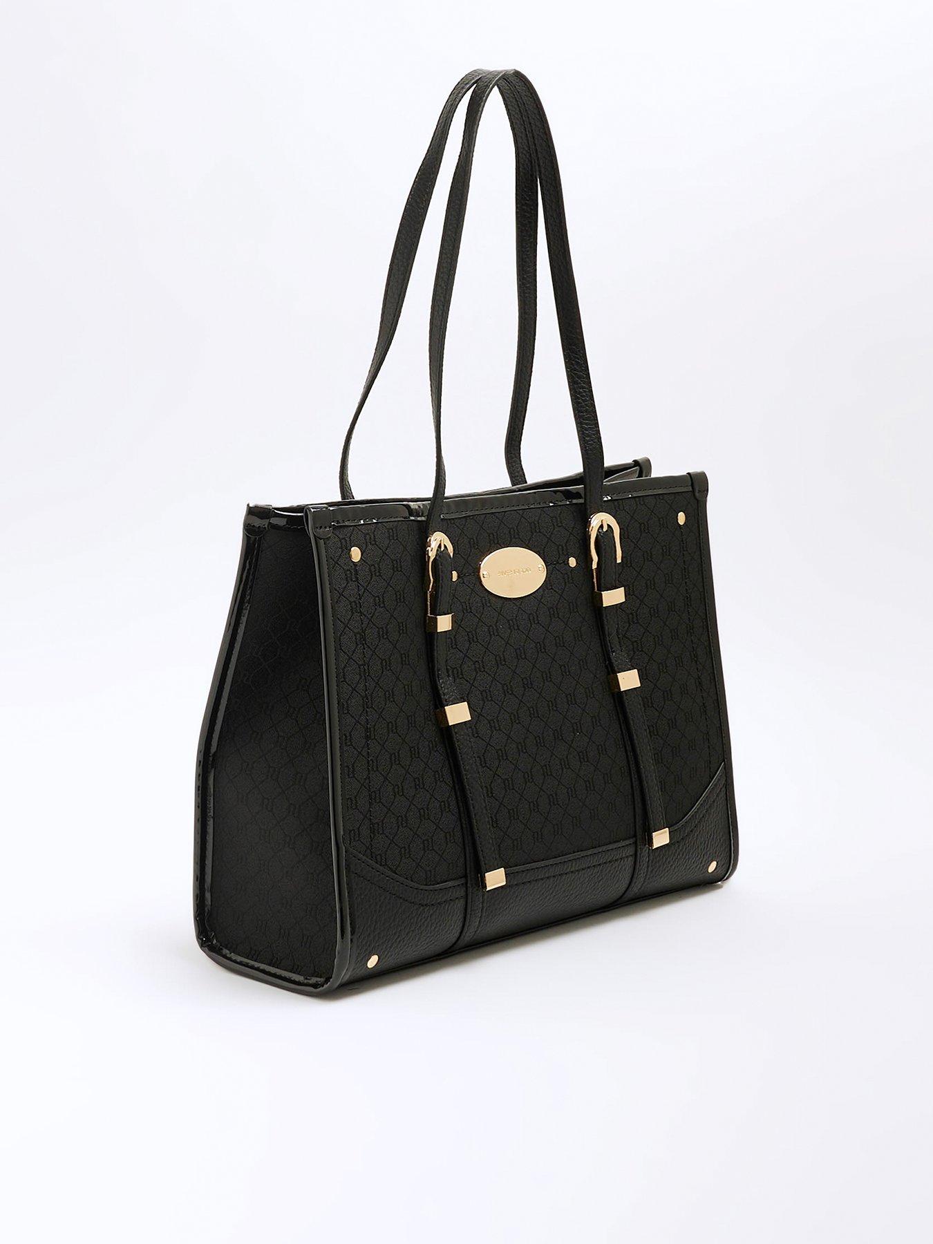 River Island Medium Jacquard Buckle Tote Bag Black Very