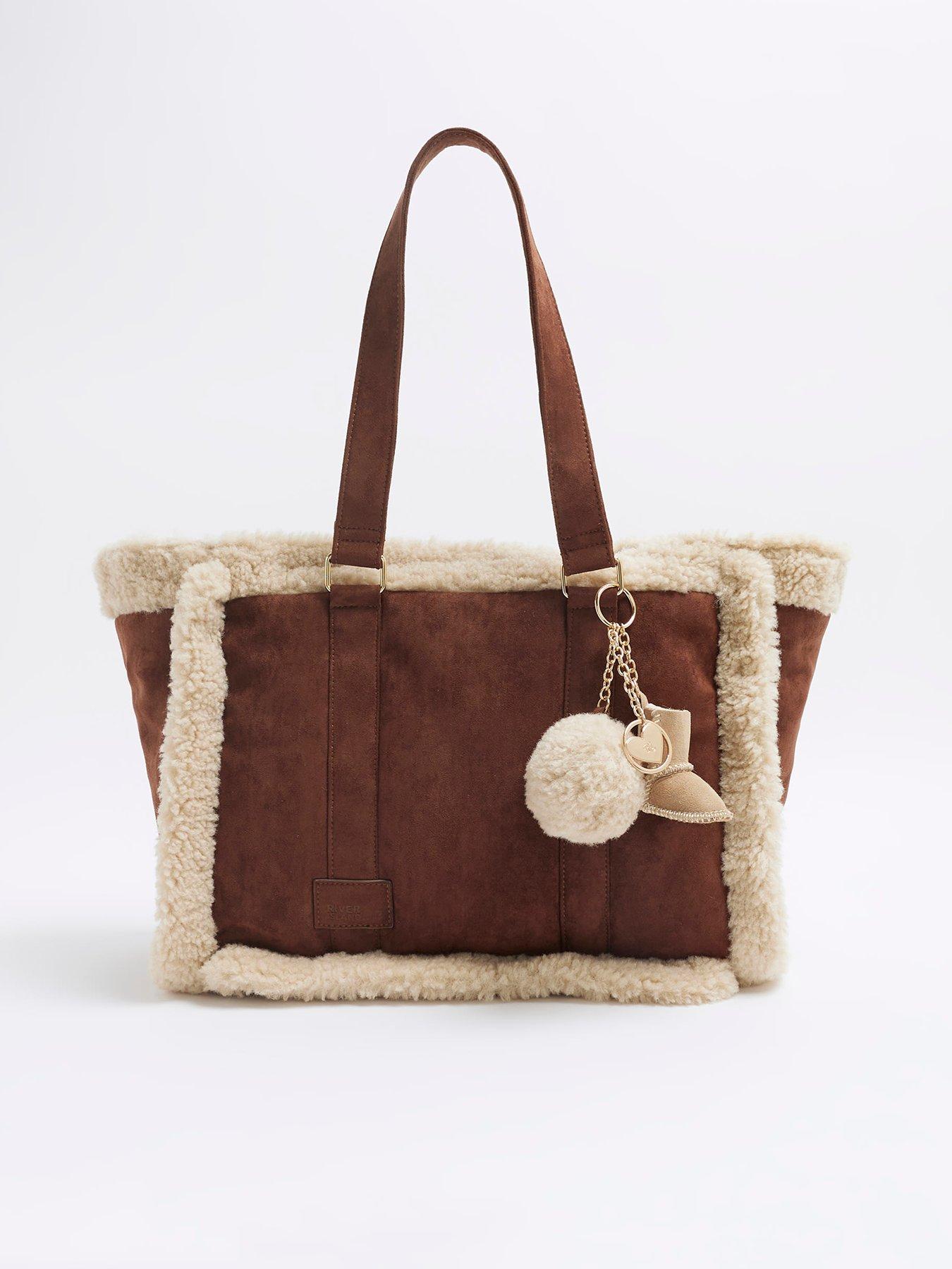undefined Fur Trim Shopper Bag - Brown