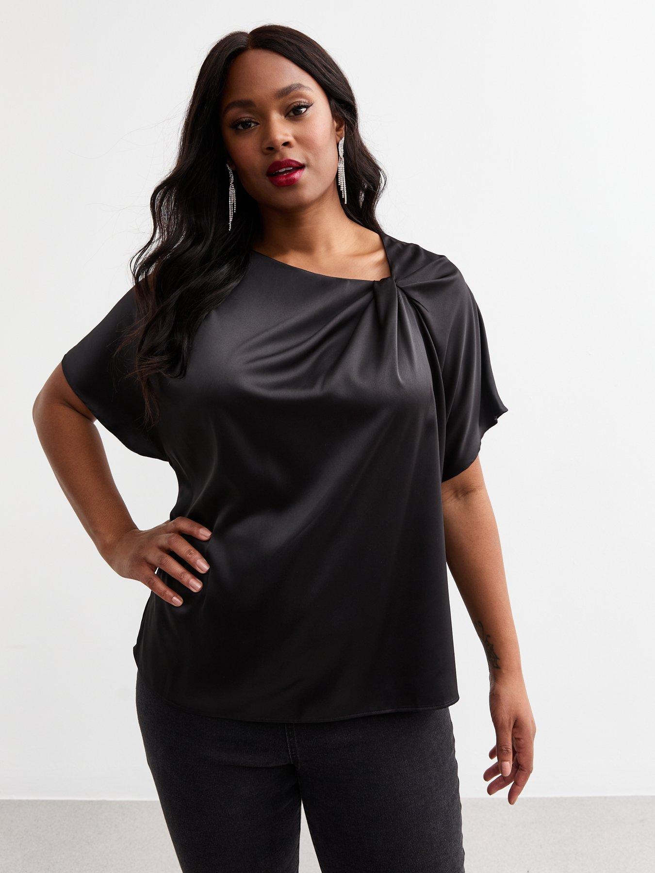 New Look Curves Black Twist Front Satin Crepe Top | Very.co.uk