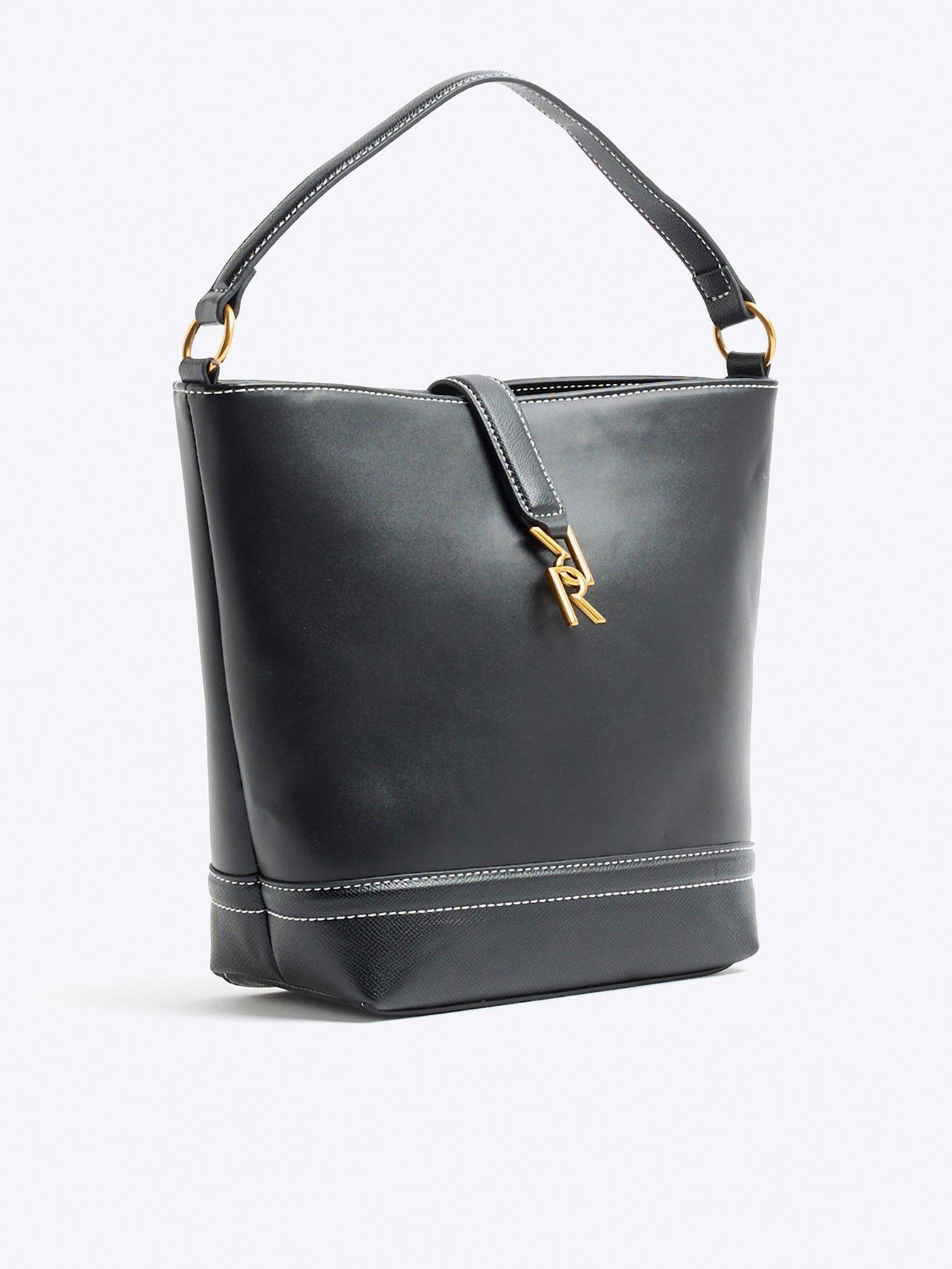 River island black bucket bag sale