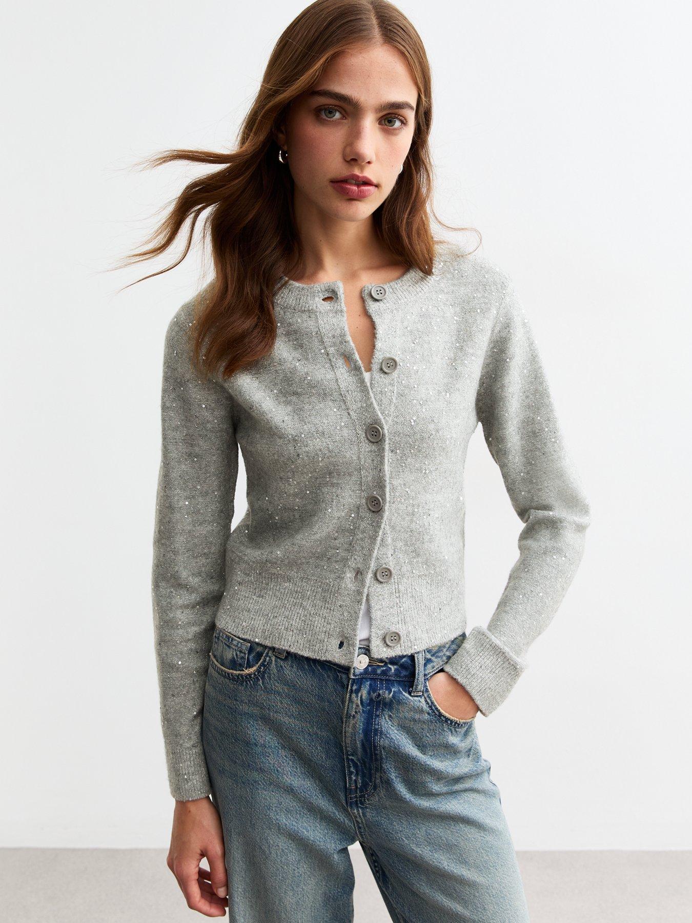 undefined Sequin Embellished Cardigan - Grey