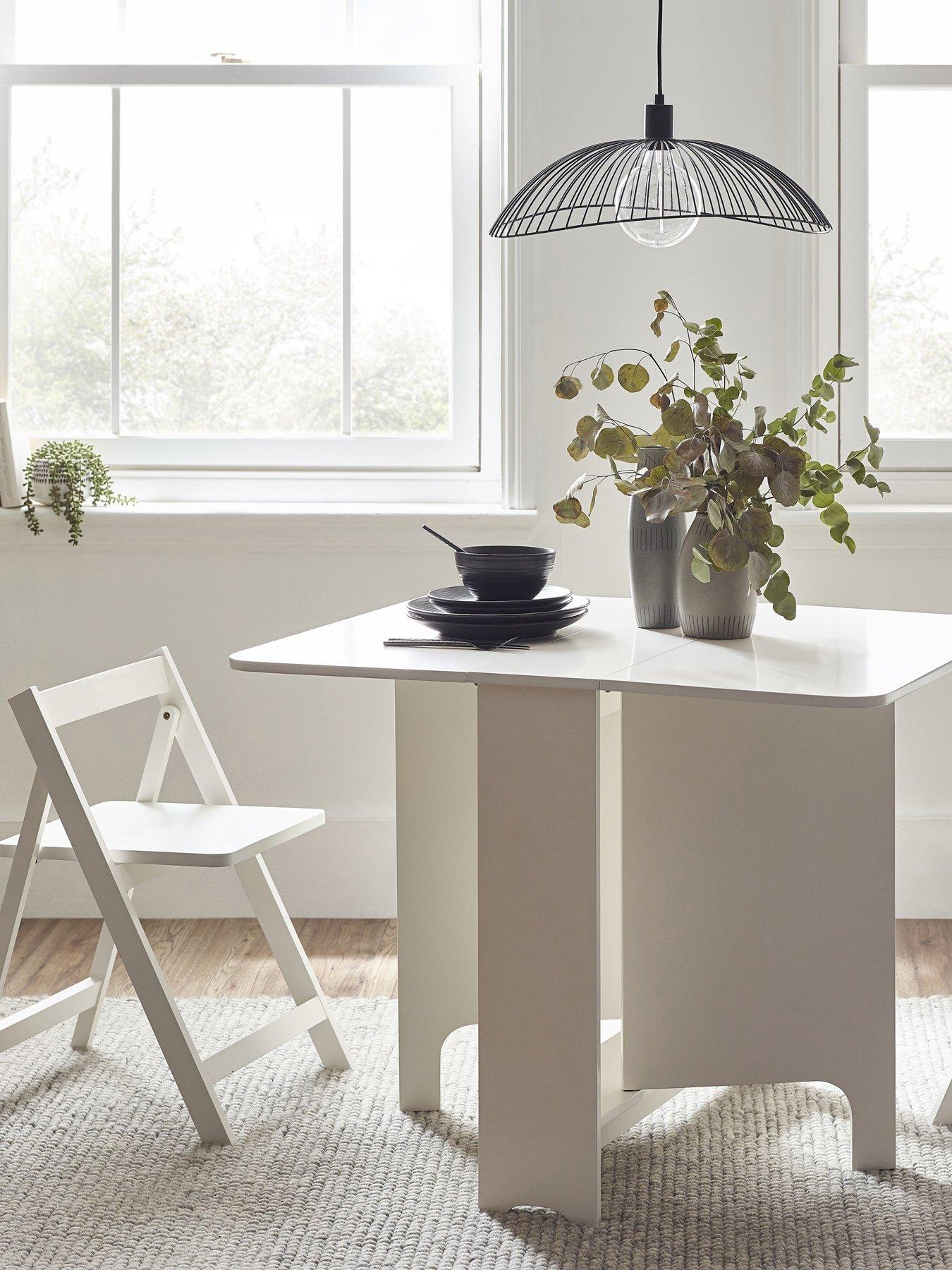 undefined Gatan Small Gateleg Dining Table With 2 Chairs - White