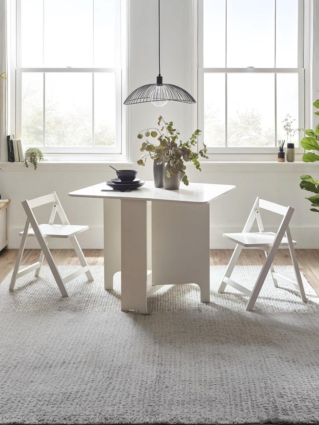 undefined Gatan Small Gateleg Dining Table With 2 Chairs - White