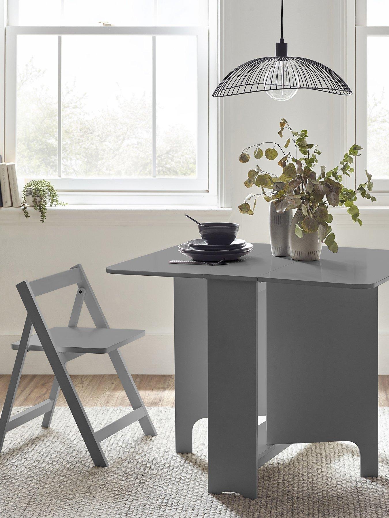 undefined Gatan Small Gateleg Dining Table With 2 Chairs - Light Grey