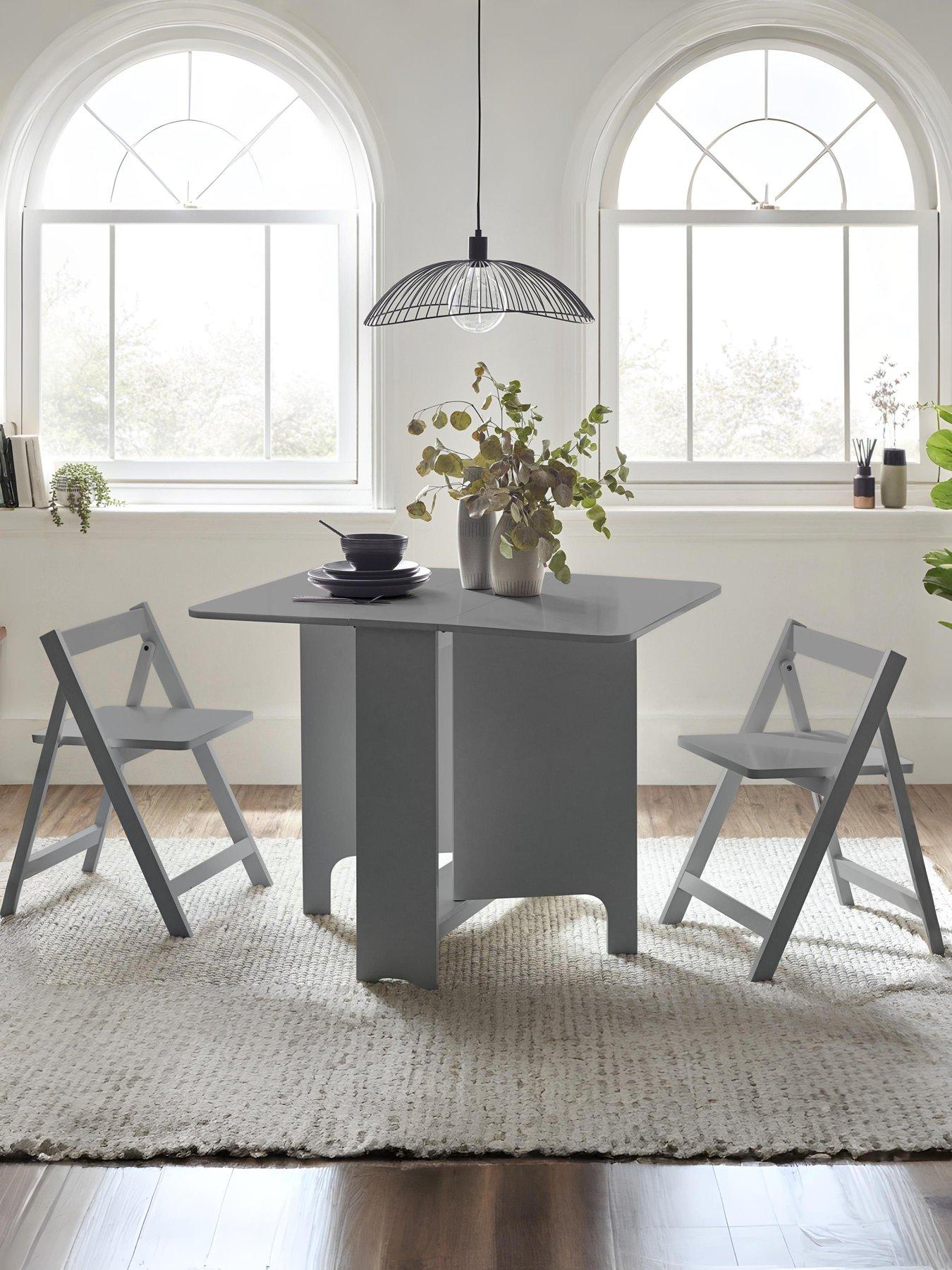 undefined Gatan Small Gateleg Dining Table With 2 Chairs - Light Grey