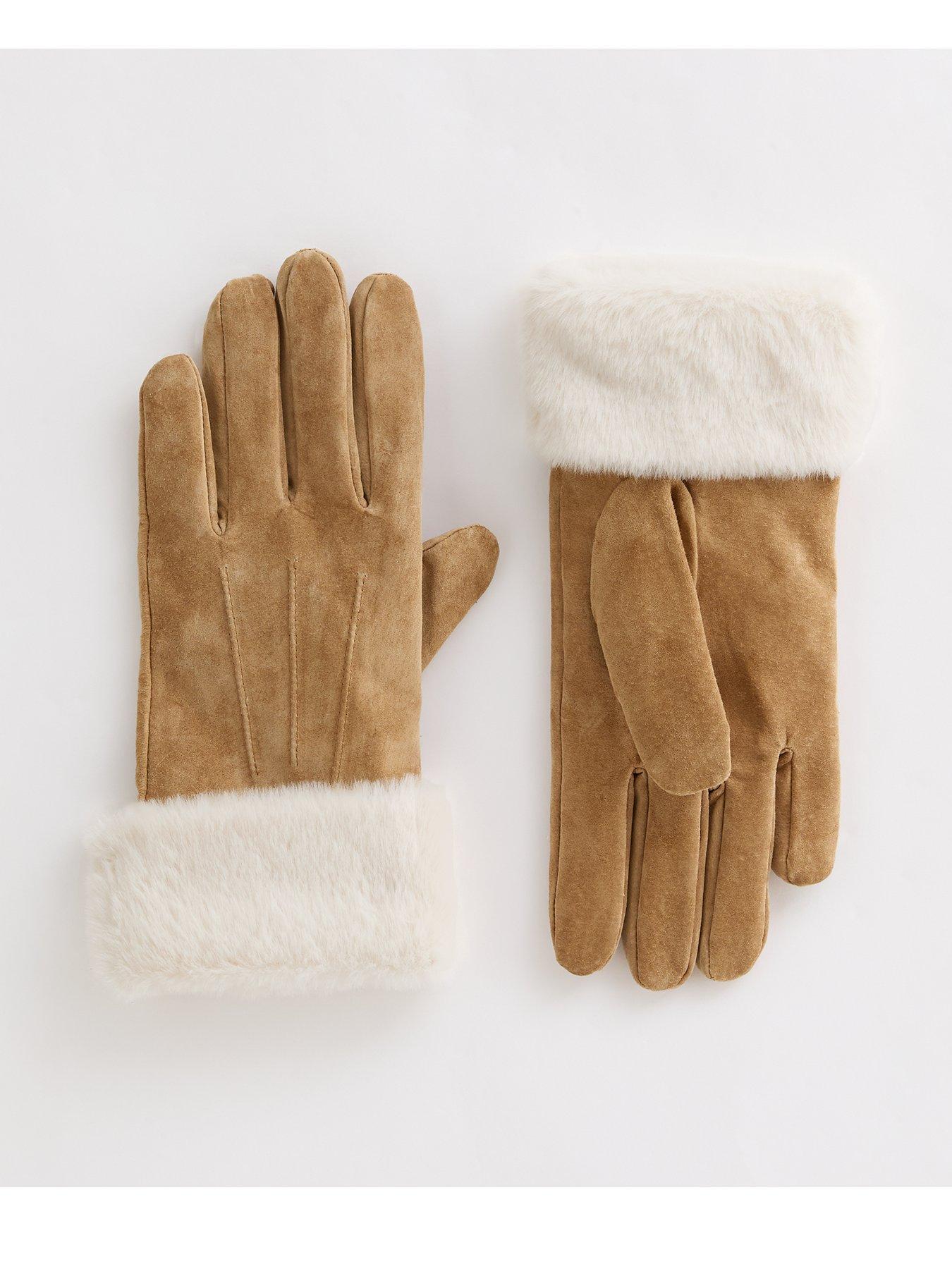 undefined Camel Faux Fur Lined Suede Gloves