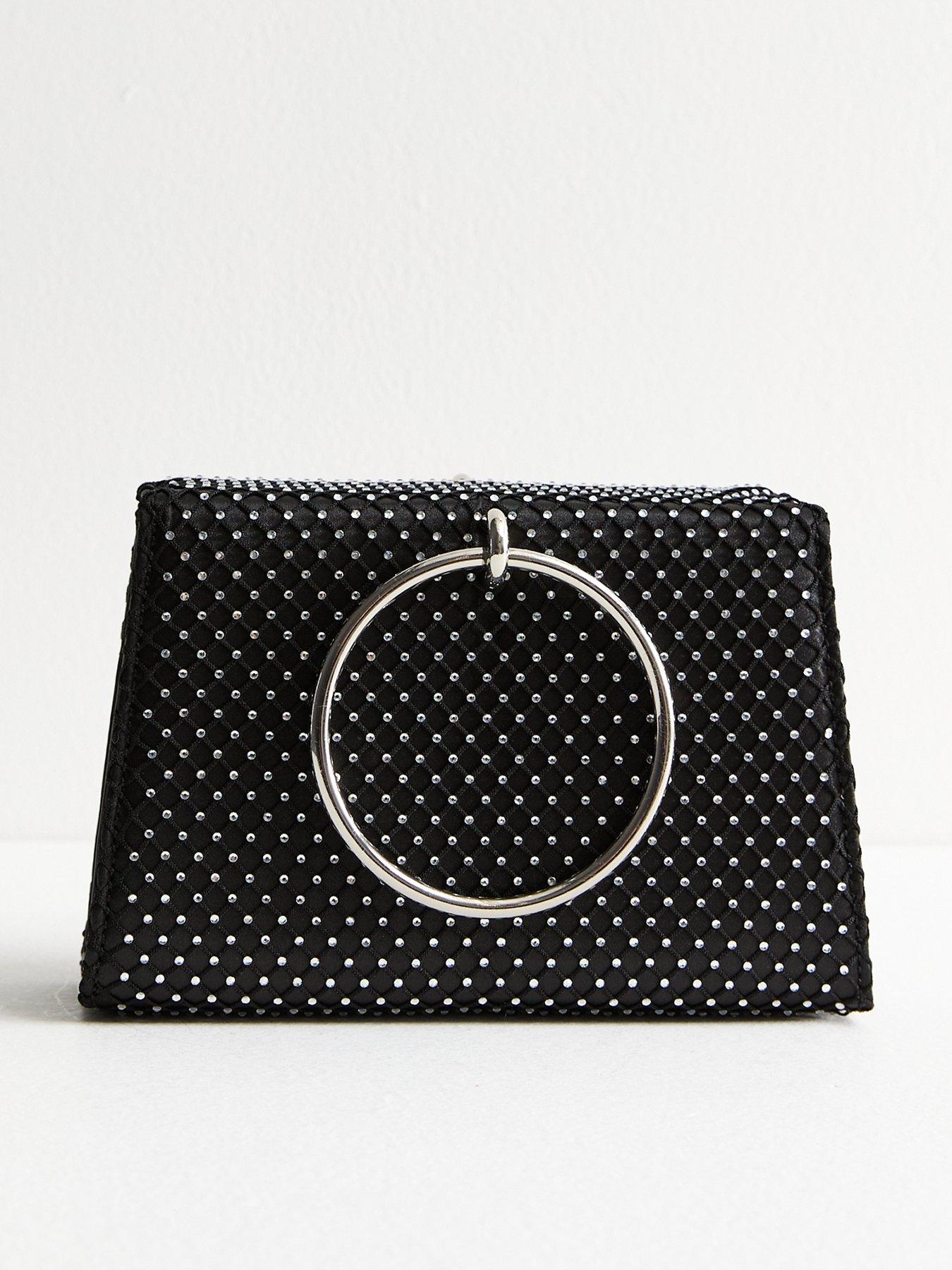 undefined Black Crystal Hoop Handle Satin Clutch Bag