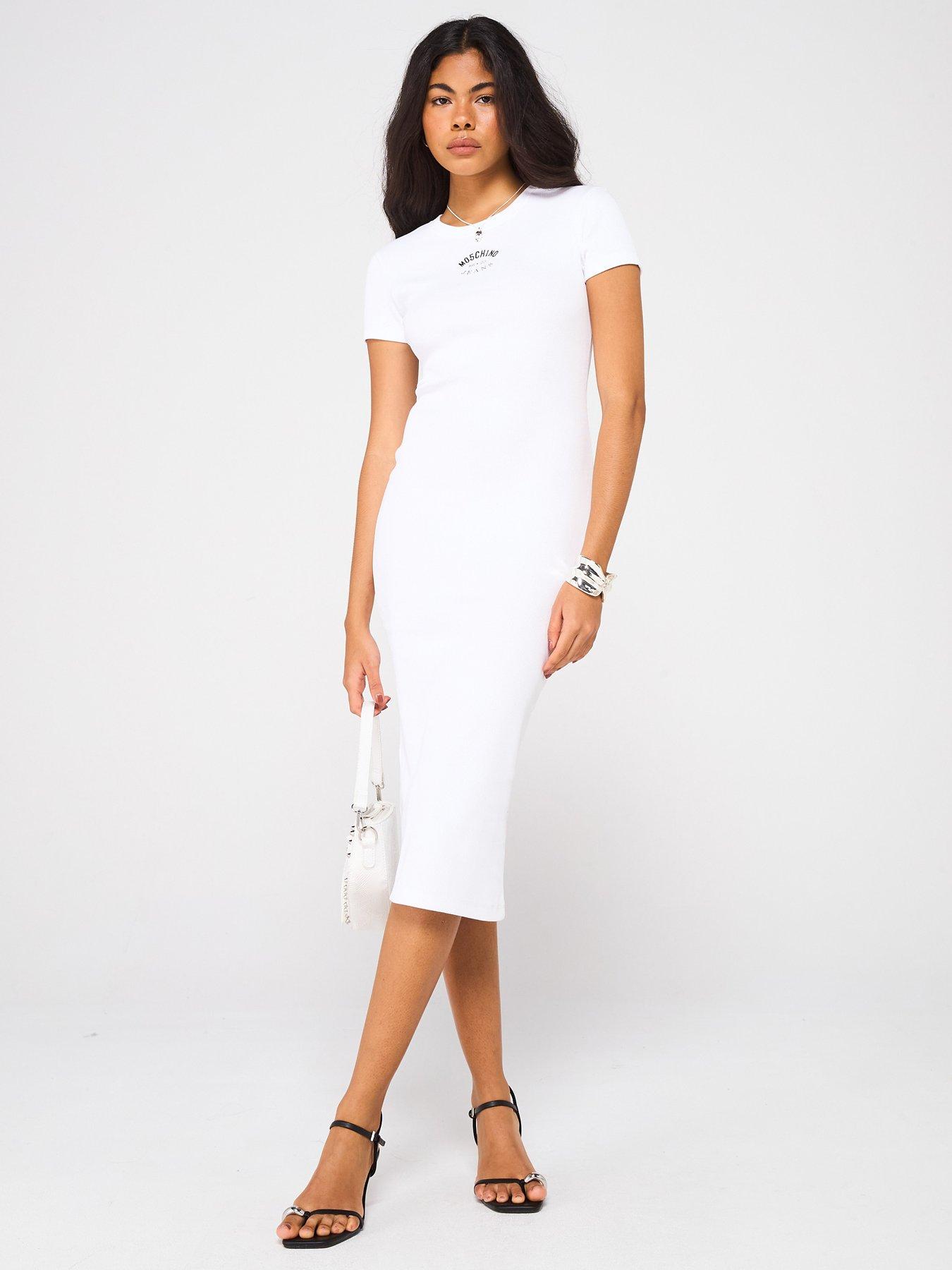undefined Fitted Logo Midi Dress - White