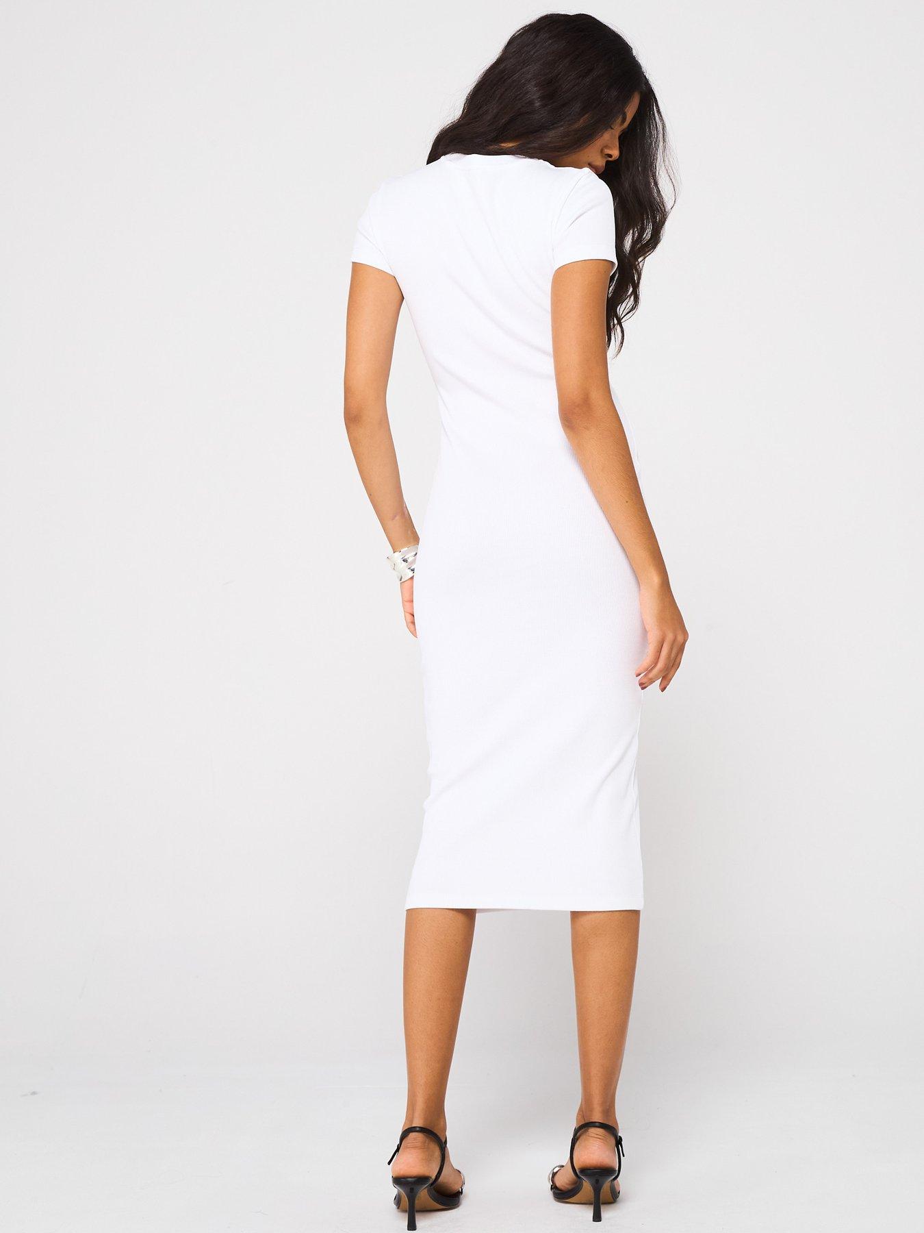 Image 2 of 5 of Moschino Jeans Fitted Logo Midi Dress - White
