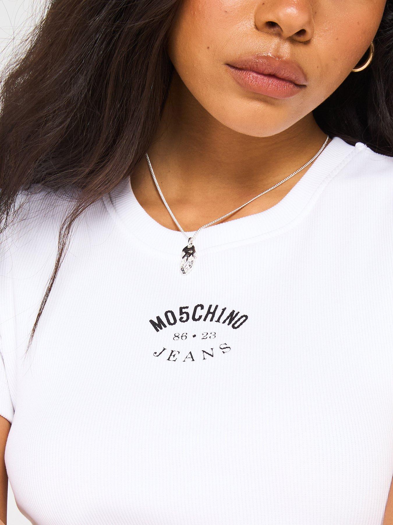 Image 5 of 5 of Moschino Jeans Fitted Logo Midi Dress - White