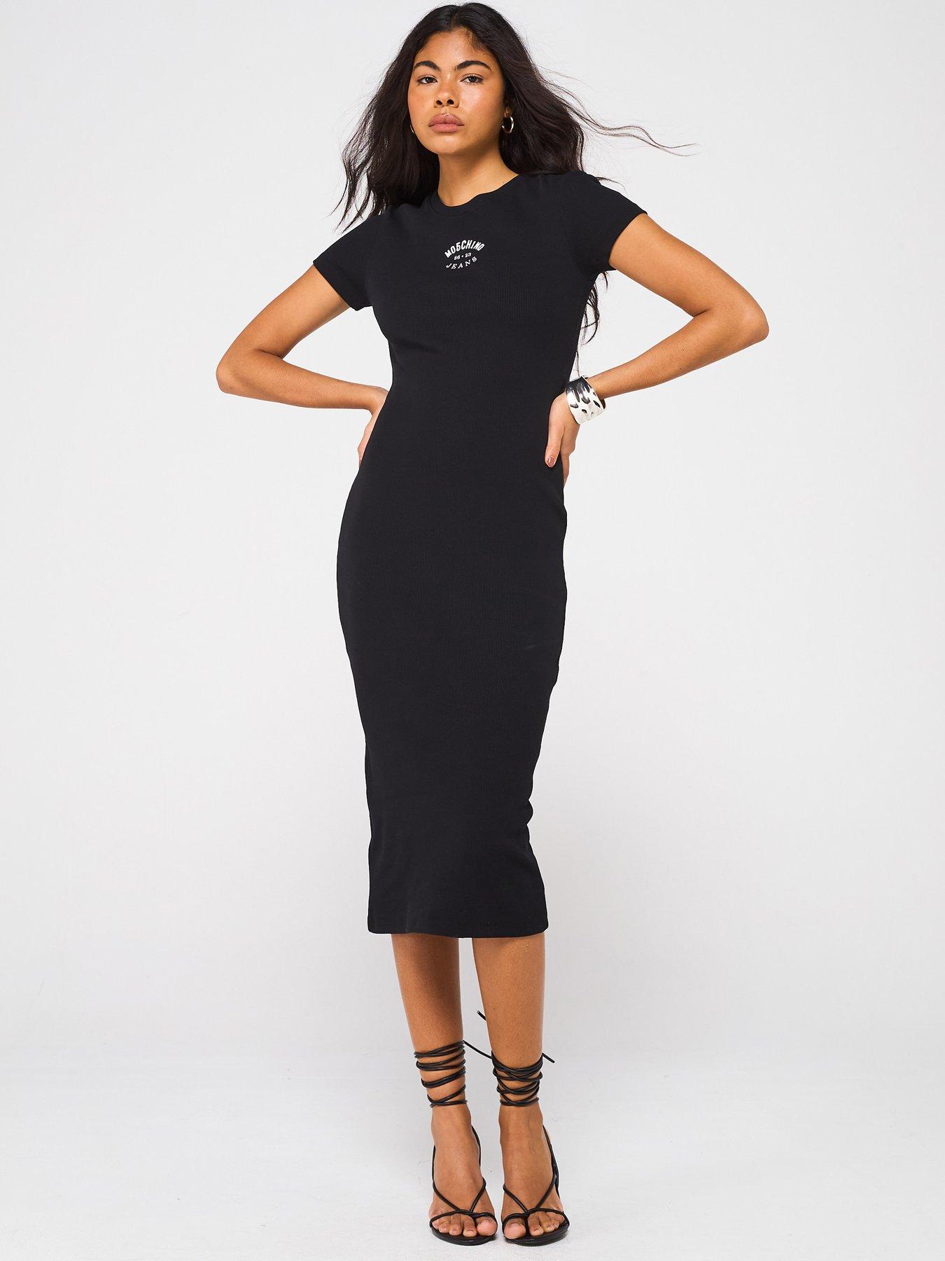 undefined Fitted Logo Midi Dress - Black