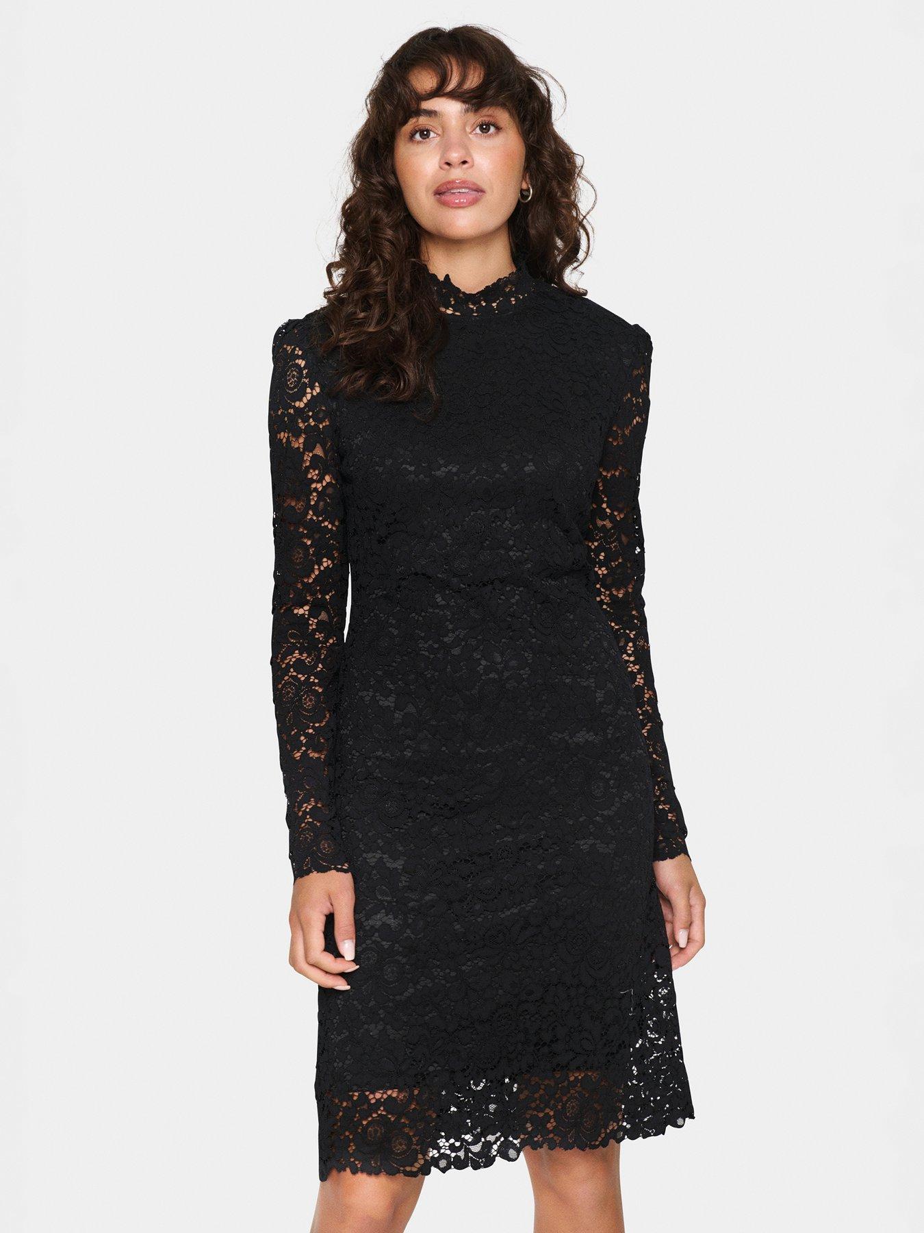 Women's Lace Stitching Button Drawstring Long Sleeve Slim Fit Dress main image 1