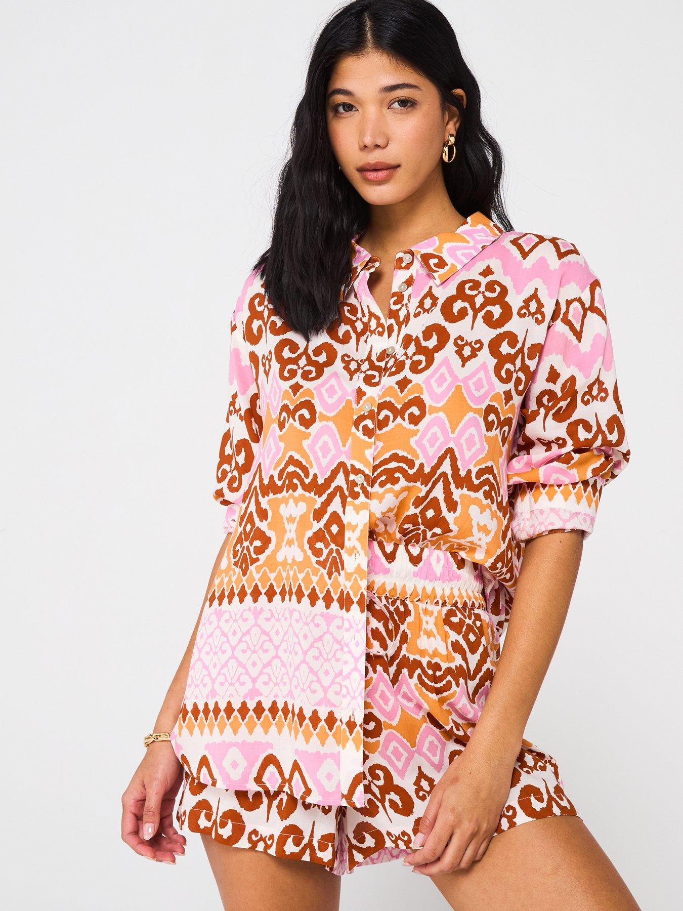 undefined Printed Oversized Co Ord Beach Shirt - Print