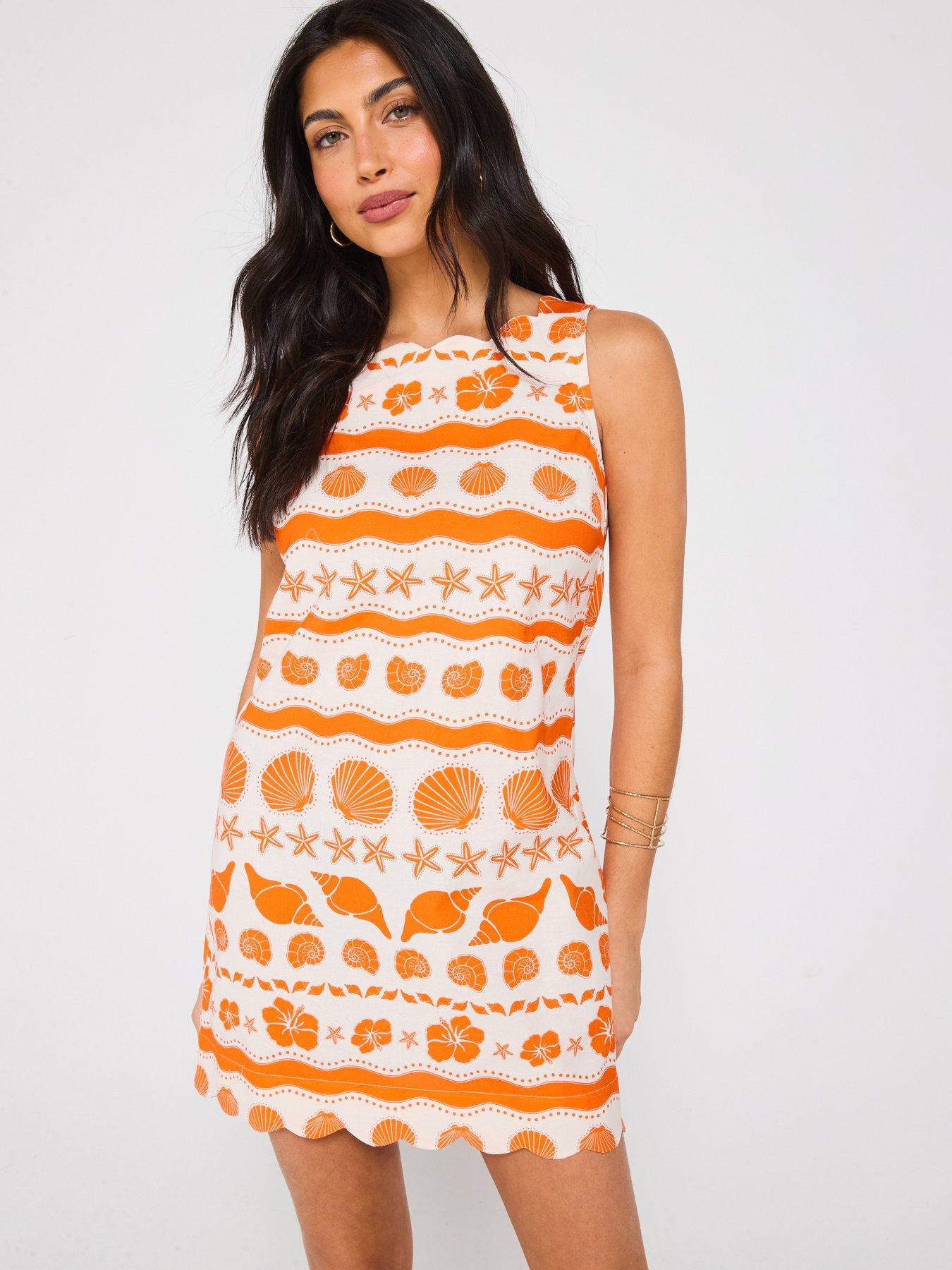 undefined Scallop Edge Printed Mini Dress - Print