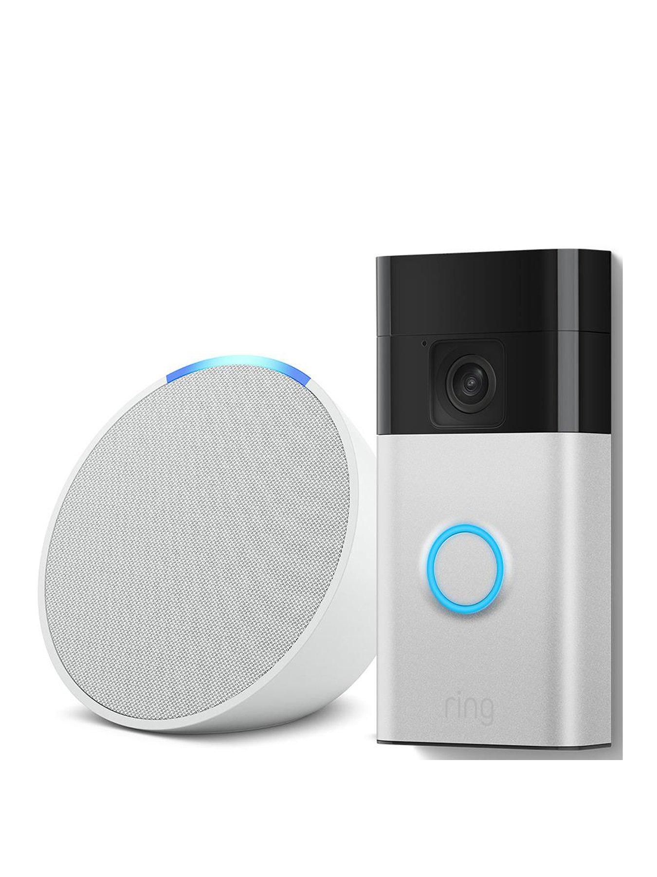 undefined Ring Video Doorbell (3rd Gen) Satin Nickel and Amazon Echo Pop White Smart Speaker