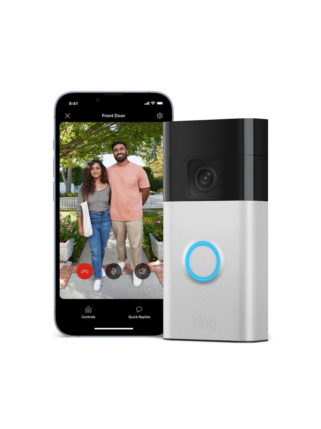 Image 2 of 8 of RING Video Doorbell (3rd Gen) Satin Nickel and Indoor Cam White Security Camera