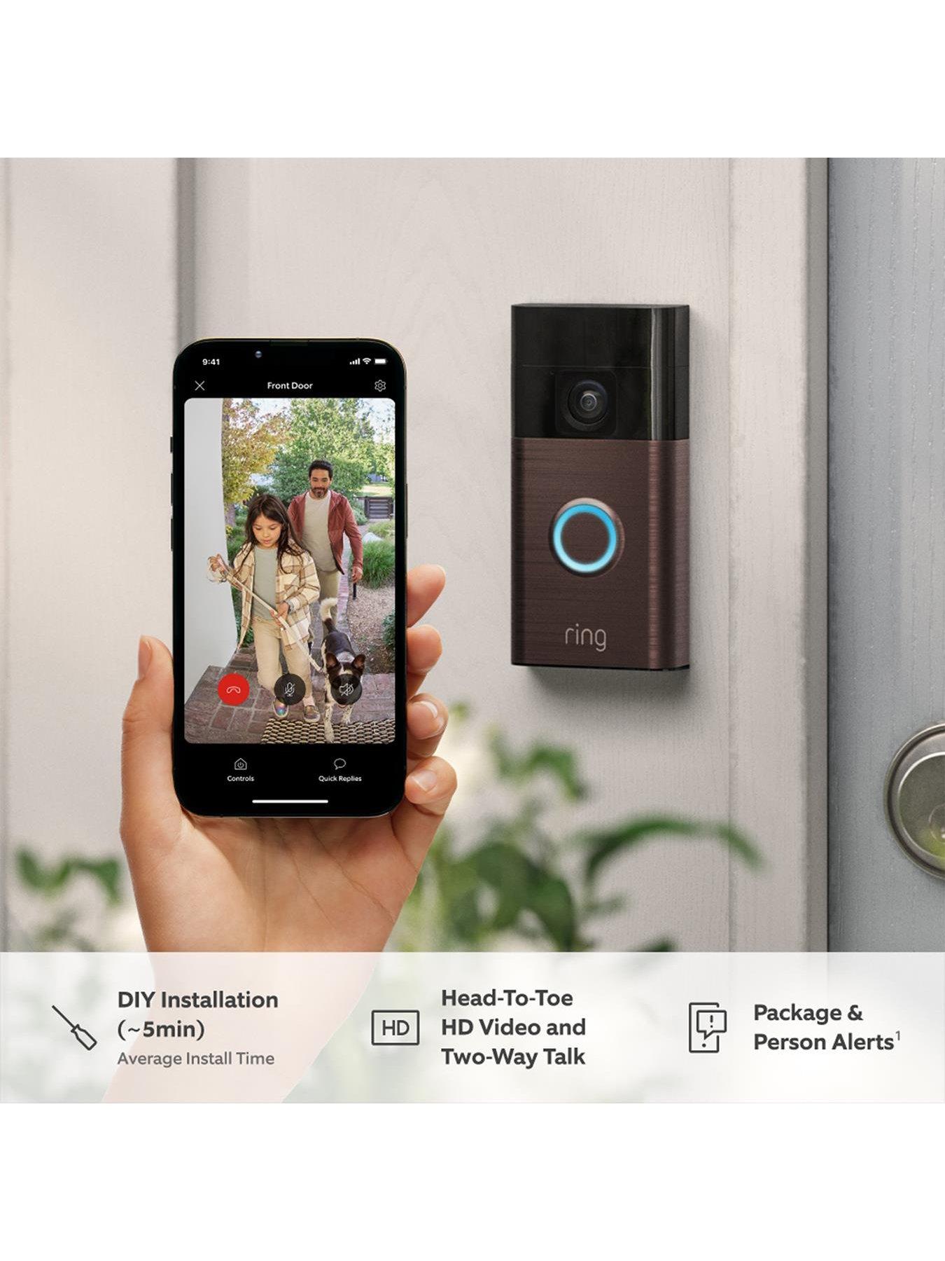 Image 3 of 8 of RING Video Doorbell (3rdGen) Venetian Bronze and Indoor Cam White Security Camera