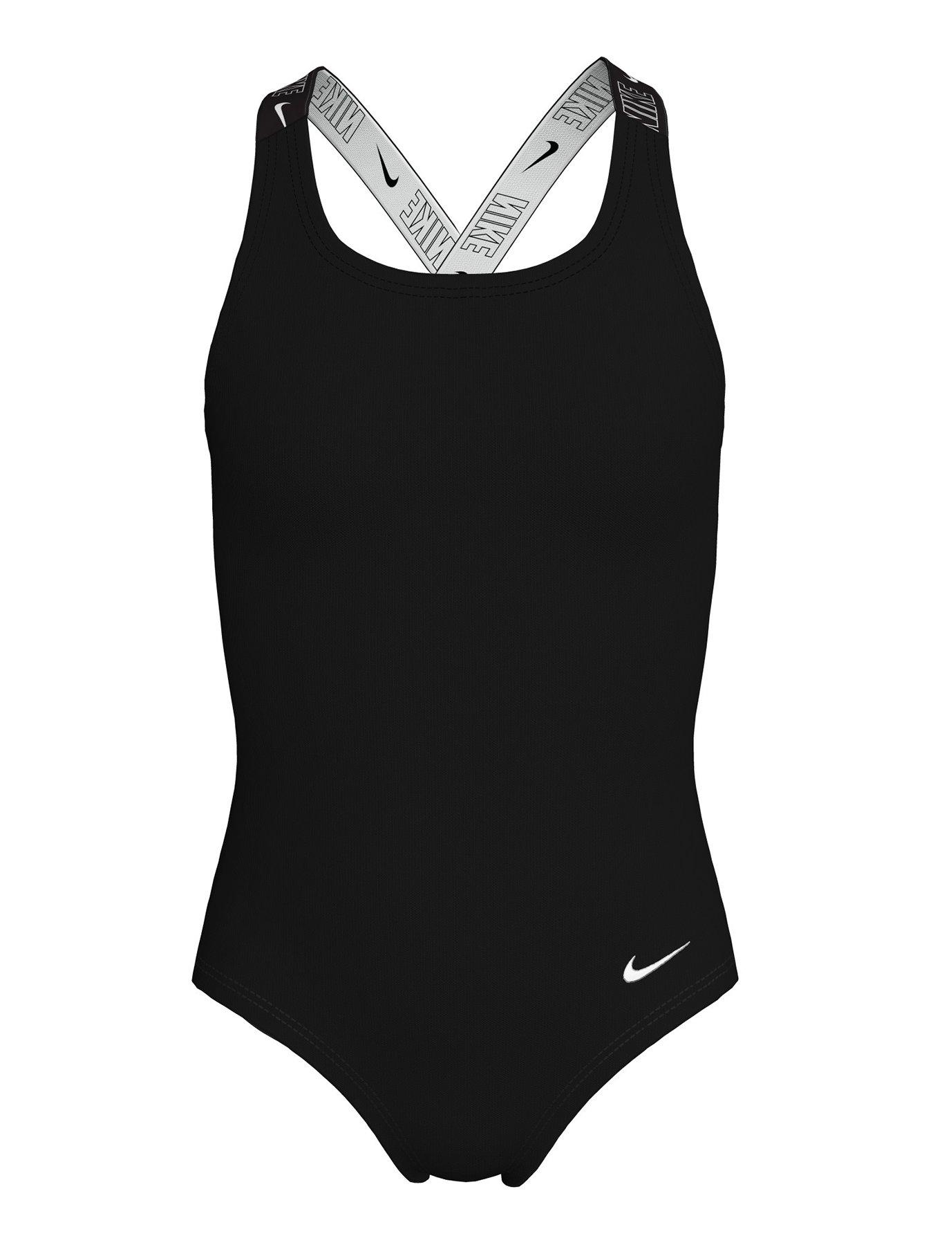 undefined Girls Logo Taping Crossback One Piece Swimsuit - Black