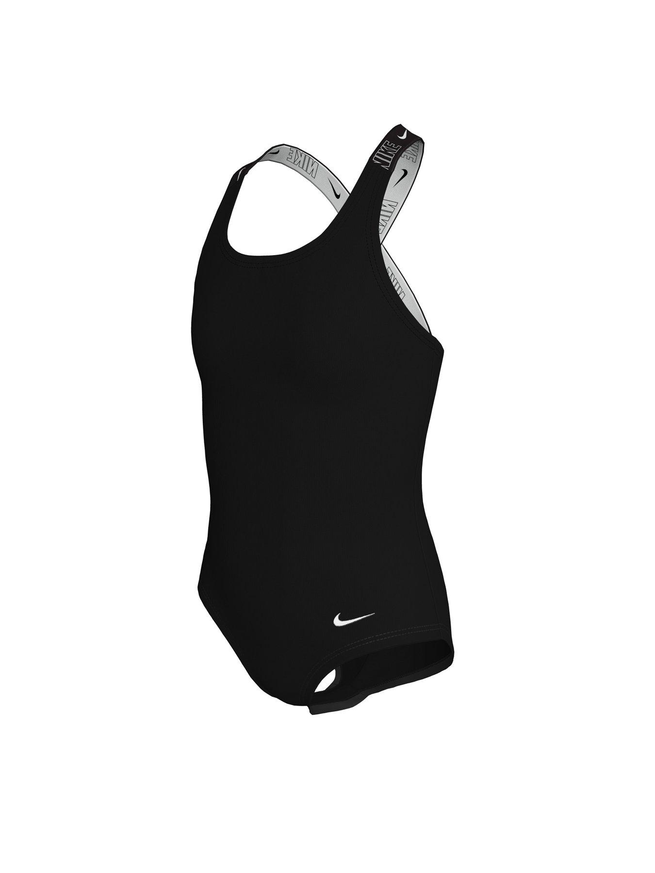 Image 2 of 5 of Nike Girls Logo Taping Crossback One Piece Swimsuit - Black
