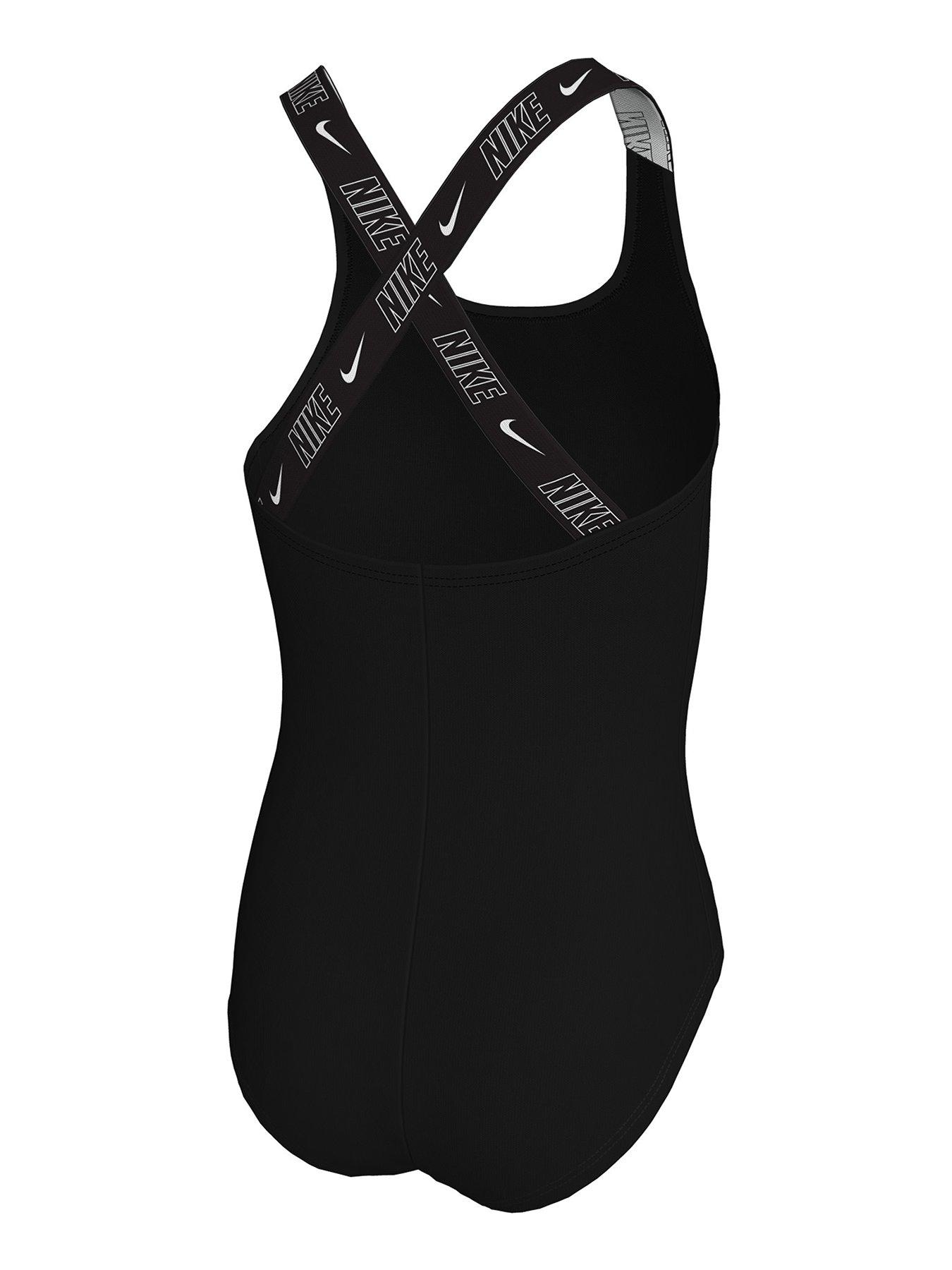 Image 3 of 5 of Nike Girls Logo Taping Crossback One Piece Swimsuit - Black