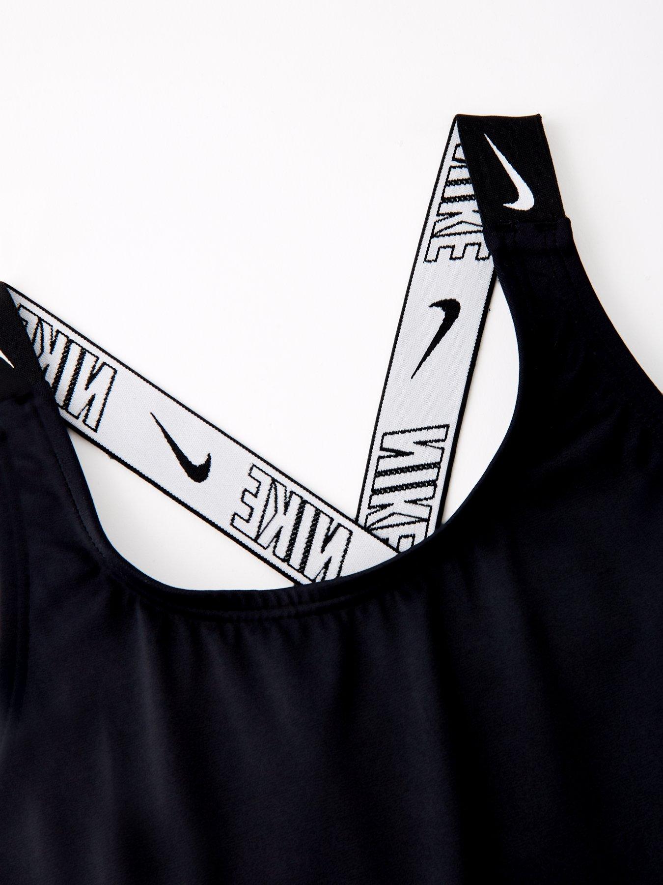 Image 4 of 5 of Nike Girls Logo Taping Crossback One Piece Swimsuit - Black