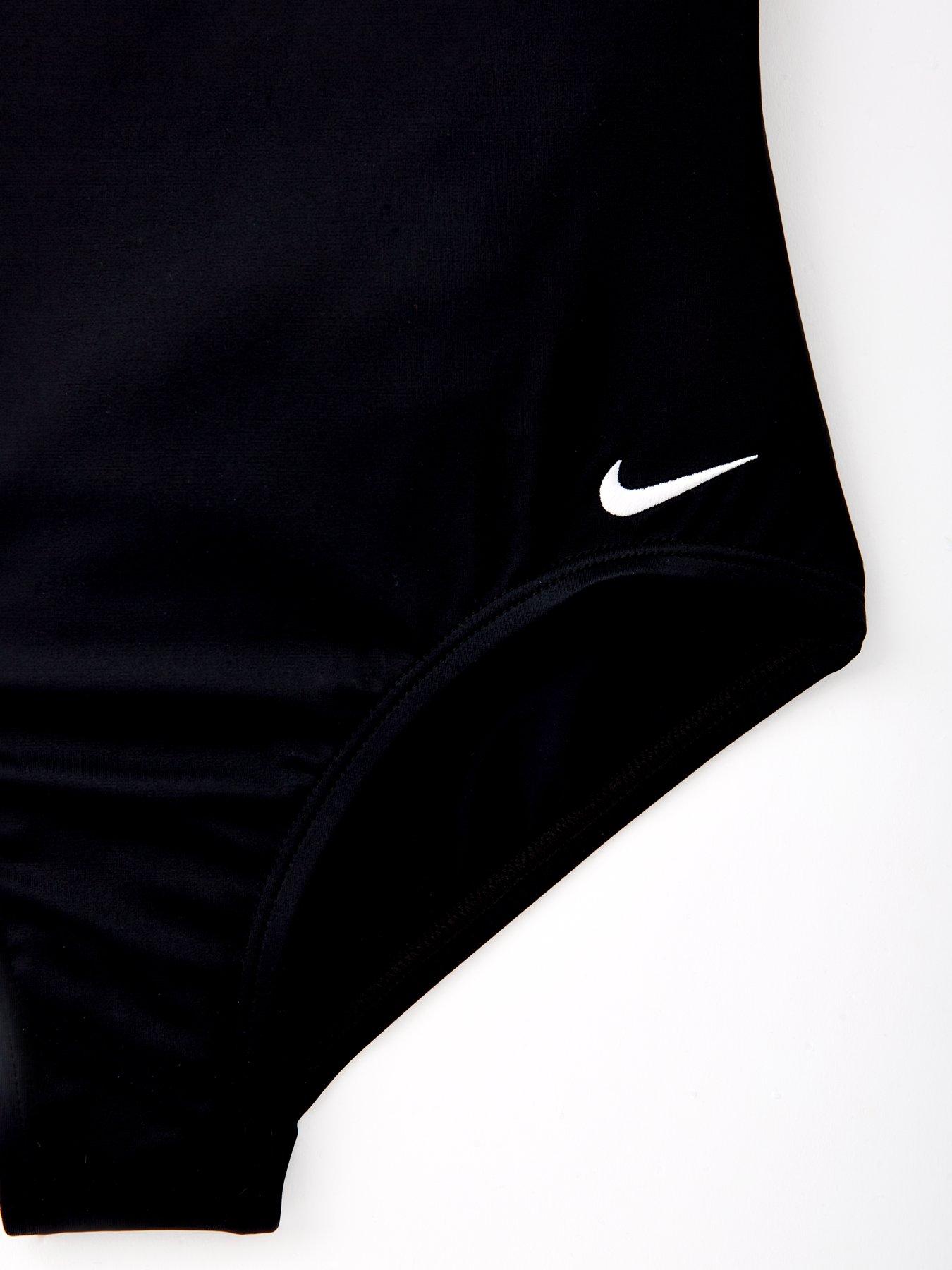 Image 5 of 5 of Nike Girls Logo Taping Crossback One Piece Swimsuit - Black