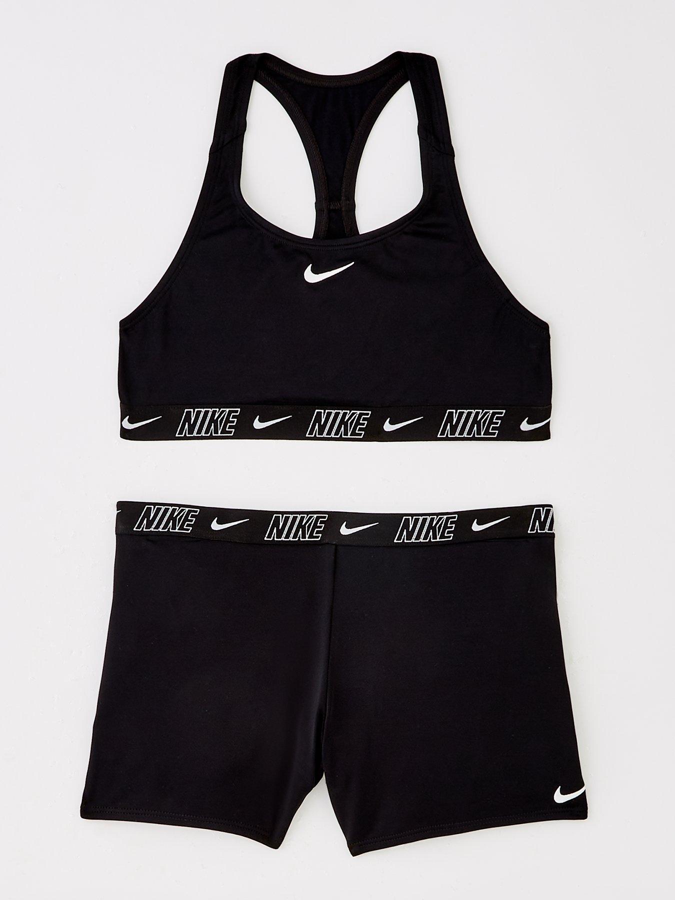 Nike Girls Logo Taping Crossback One Piece Swimsuit - Black