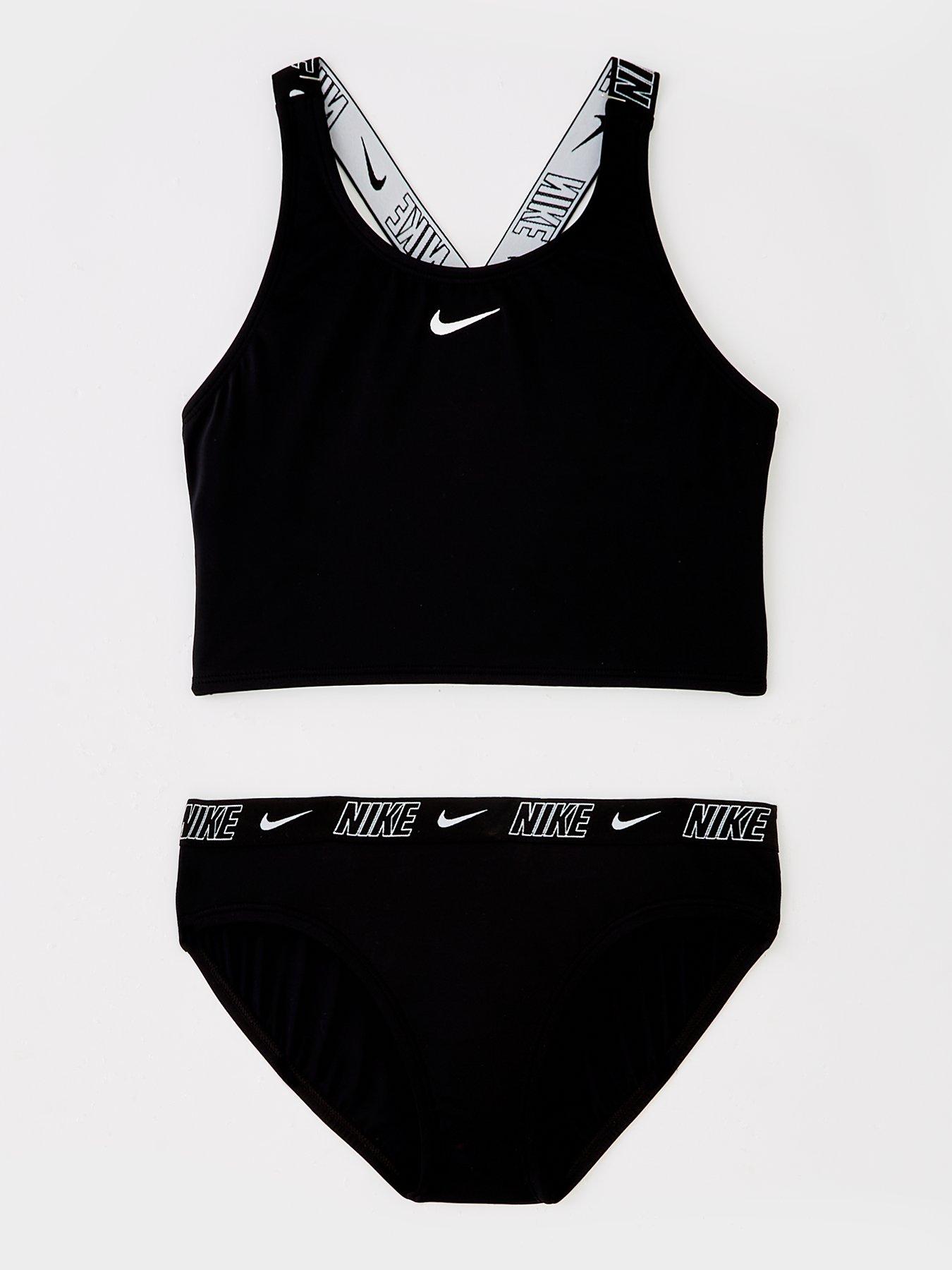 Nike Girls Logo Taping Crossback One Piece Swimsuit - Black