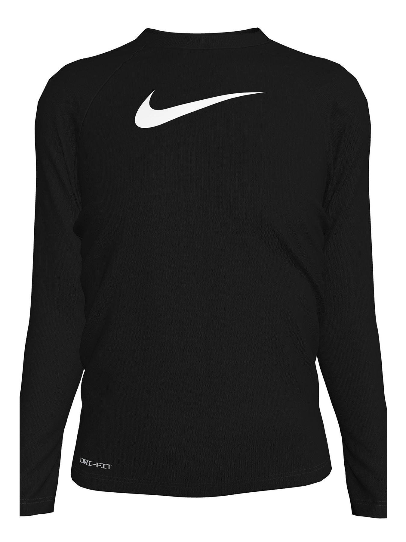 Nike Girls Swoosh Long Sleeve Hydroguard T Shirt Black Very