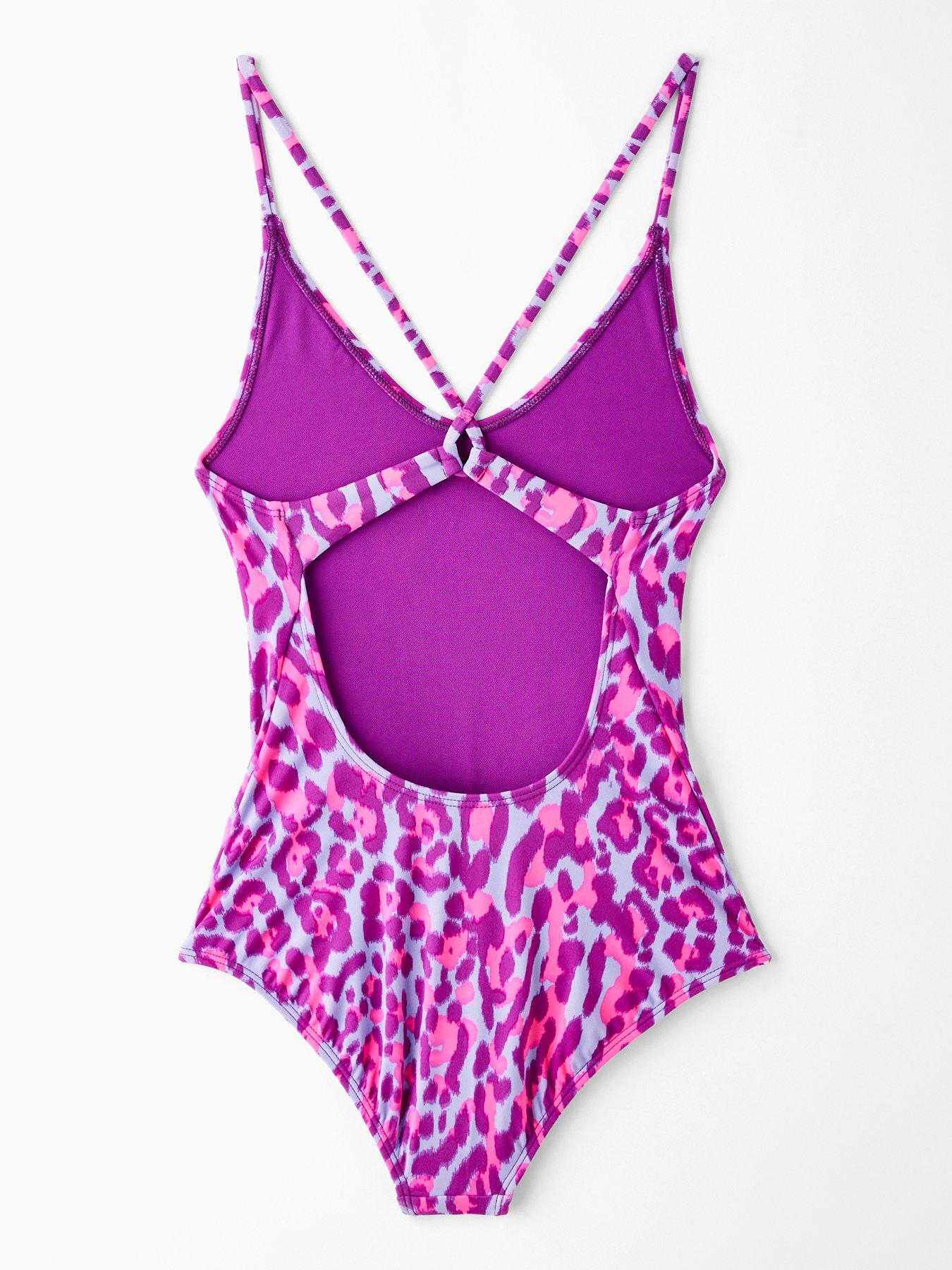 Image 2 of 5 of Nike Girls Lace Up One Piece Swimsuit - Purple