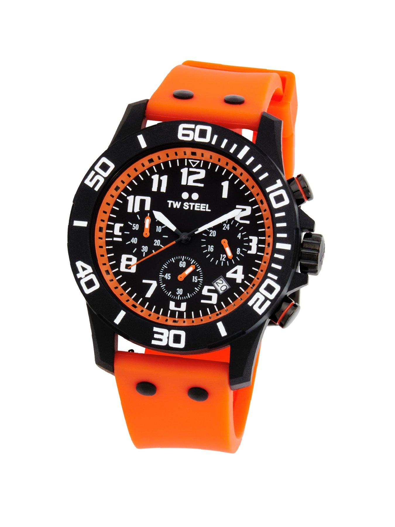 Product photograph of Tw Steel Ca2 Carbon Mens Watch Orange Strap from very.co.uk