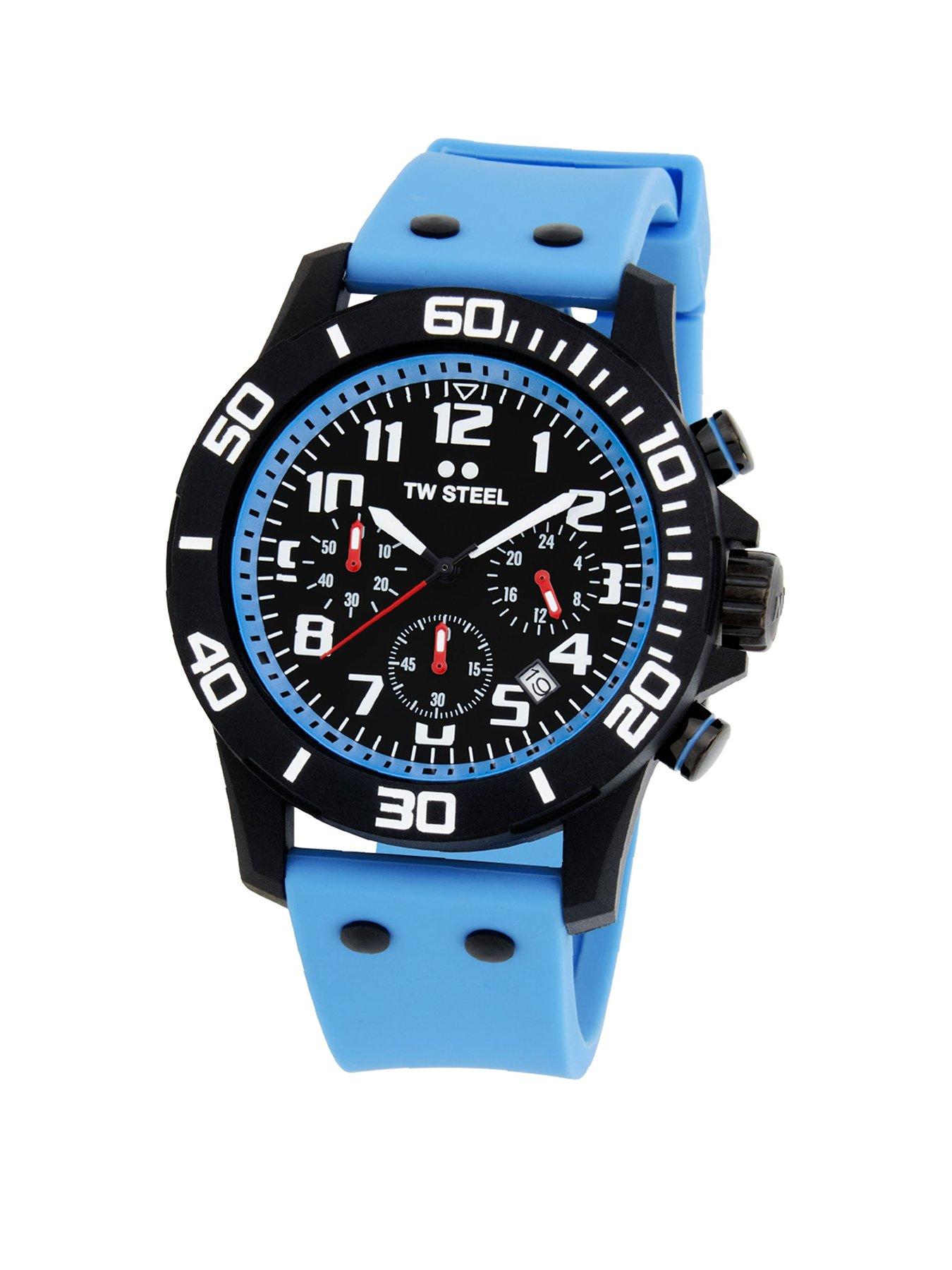 Product photograph of Tw Steel Ca4 Carbon Mens Watch Blue Strap from very.co.uk