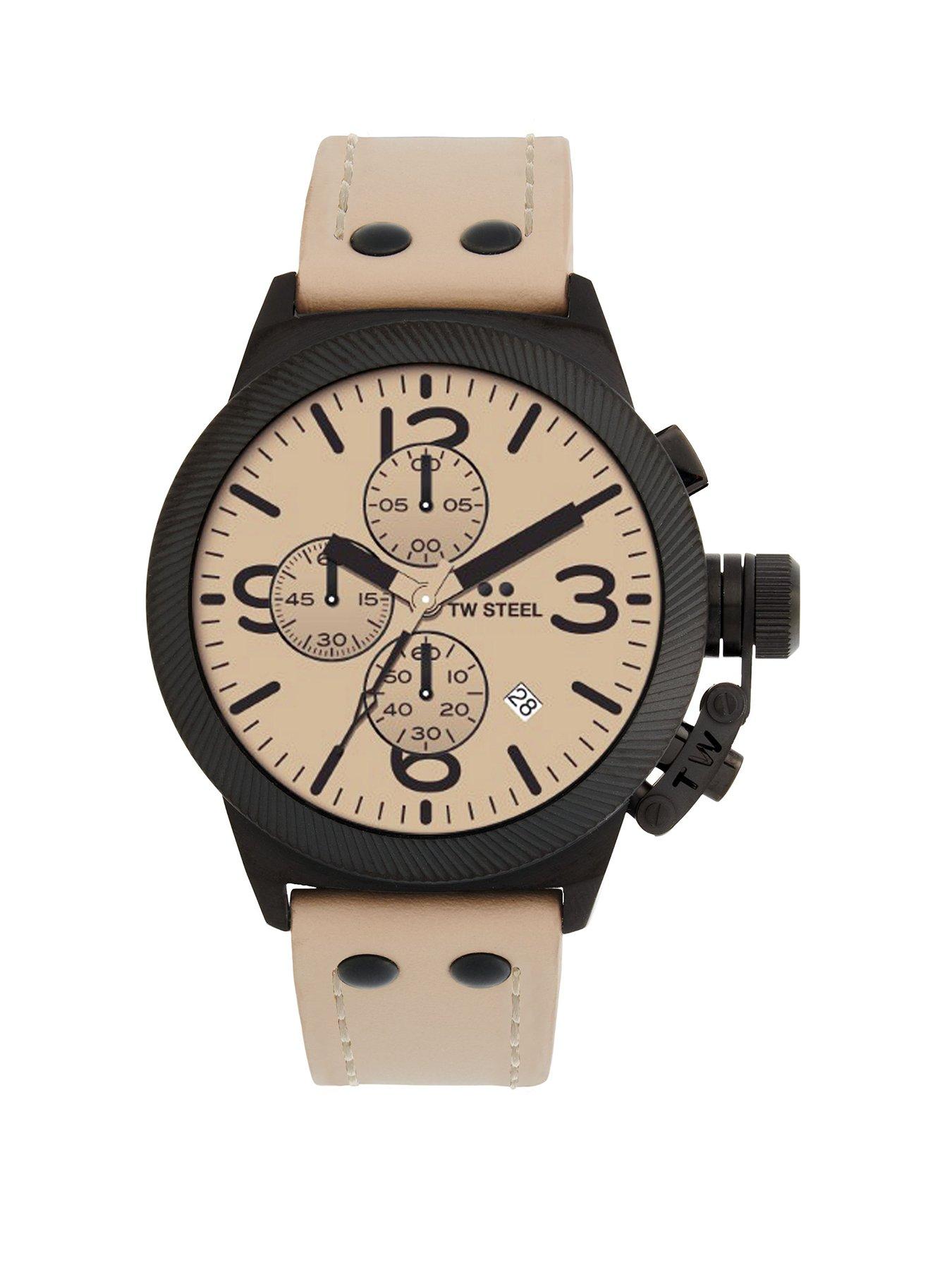 Product photograph of Tw Steel Classic Canteen Mens Watch Tan Strap Black Dial from very.co.uk