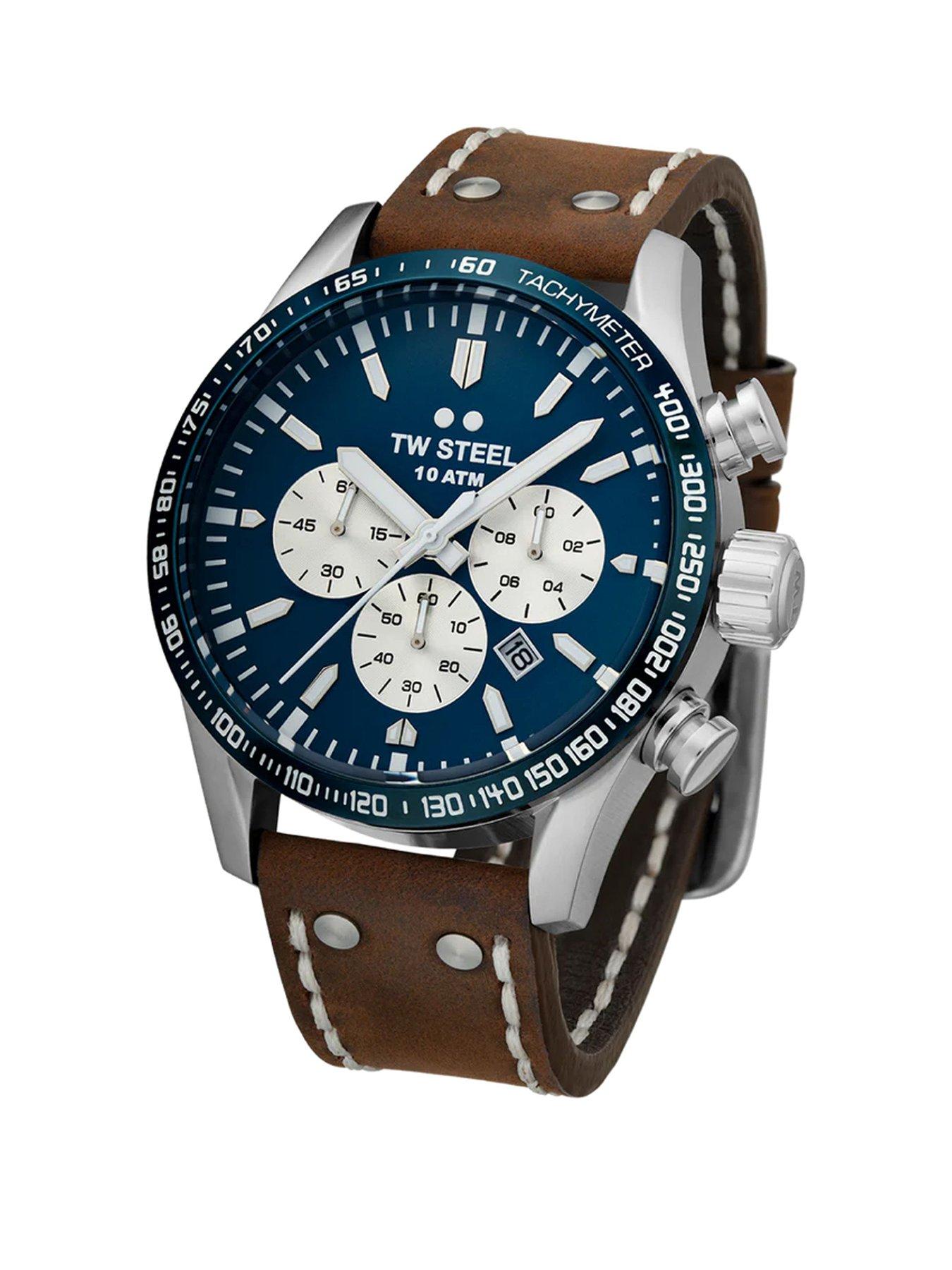 Product photograph of Tw Steel New Boys In Town Vs121 Mens Watch Brown Strap - Blue Dial from very.co.uk